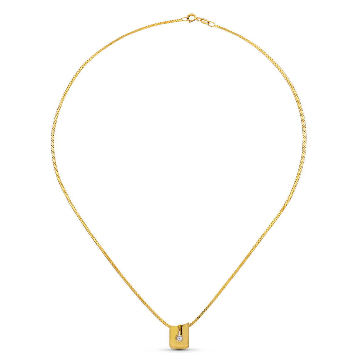 Pendentif en Or Jaune 18K avec Diamant Naturel 12X8 mm 0,05 Qts Chaîne 40