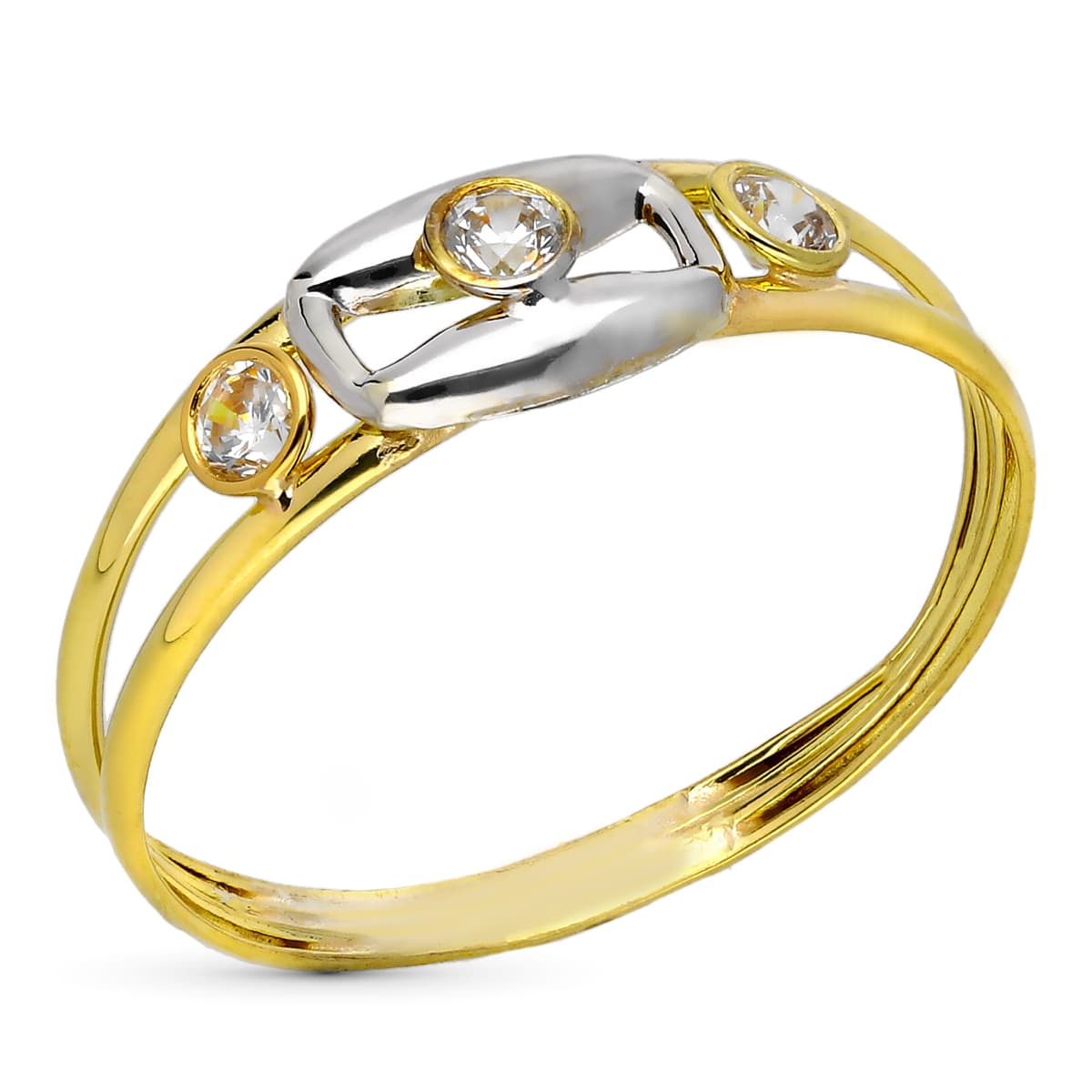 9K Two-tone Gold Ring Double Body Pattern with Zircon Width: 6 mm