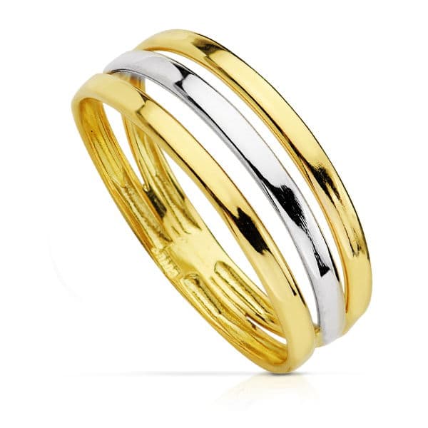 18K Two-tone Gold Ring Three Wires 7 mm