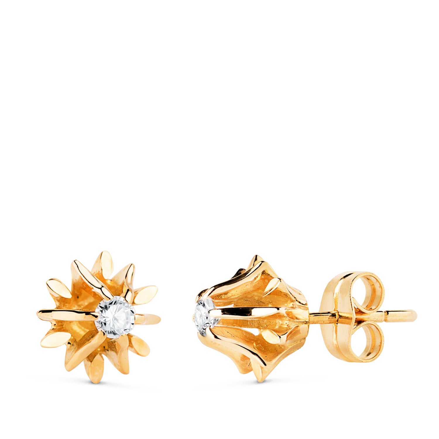 Boucles d'oreilles en Or Jaune Massif 18K 2 Diamants Naturels 0,200 Cts Si-h Taille : 9X9MM Fermeture à Pression
