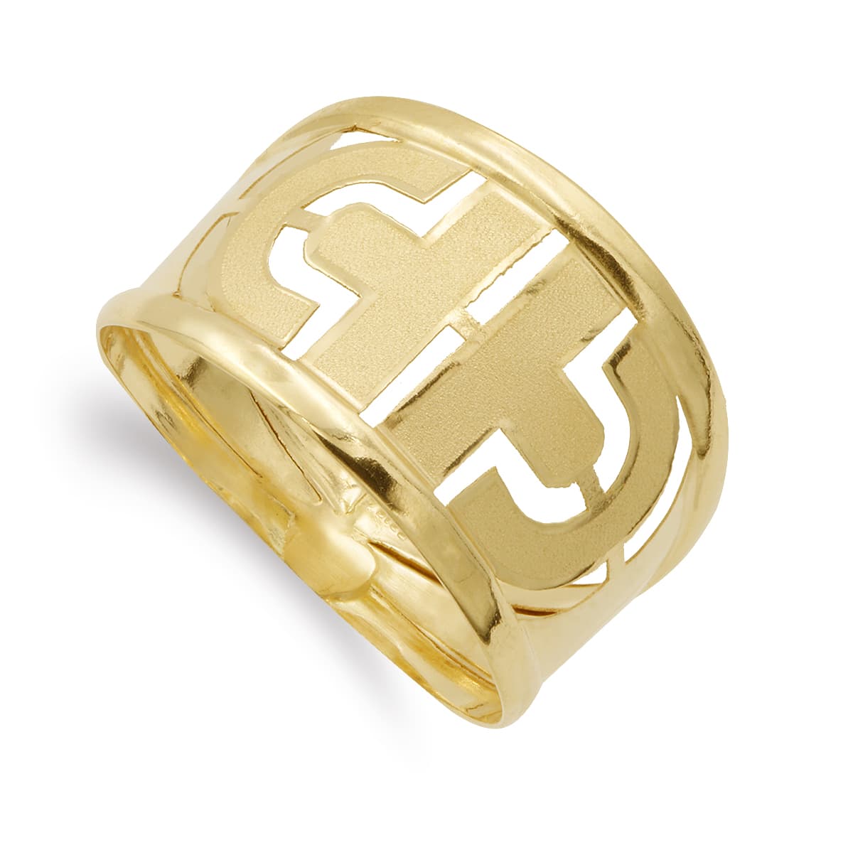 Bague en Or Jaune 18K Ajourée Mat et Brillant Largeur 14 mm