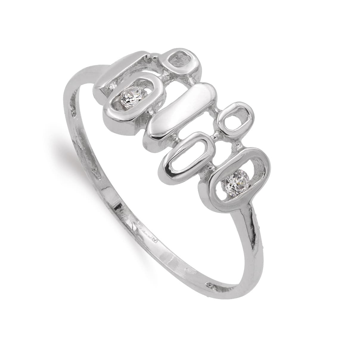 Anillo en Oro Blanco de 18K con Diseños y Circonitas Ancho 14X9 mm
