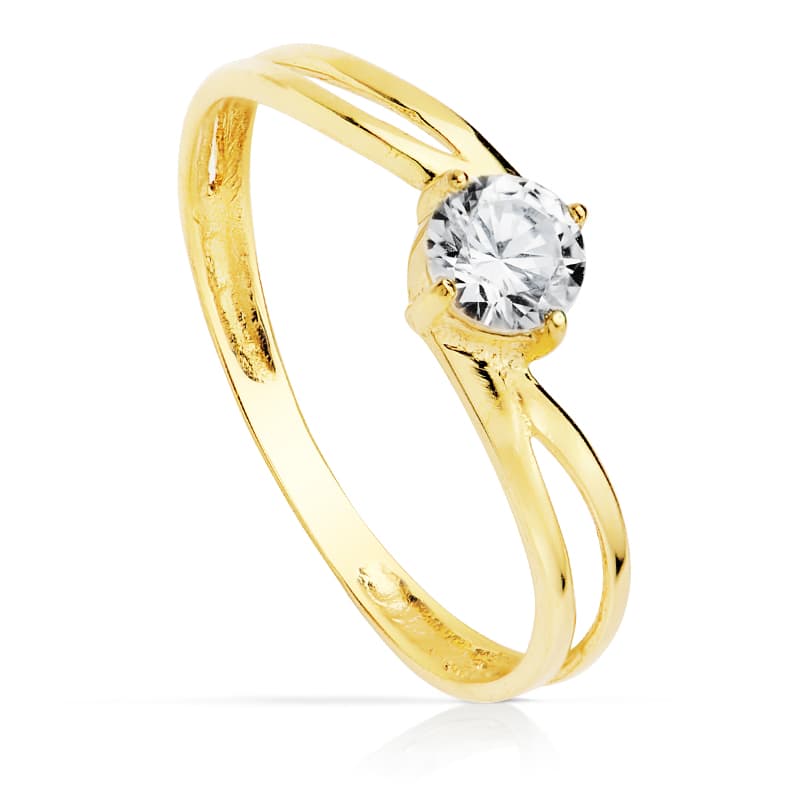 18K イエロー ゴールド ジルコン ソリティア リング