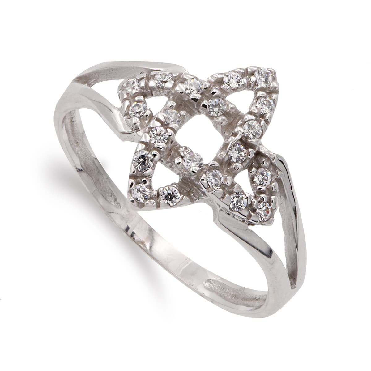18K fehérarany gyűrű mintával és mintás cirkóniával, szélessége 13x13 mm