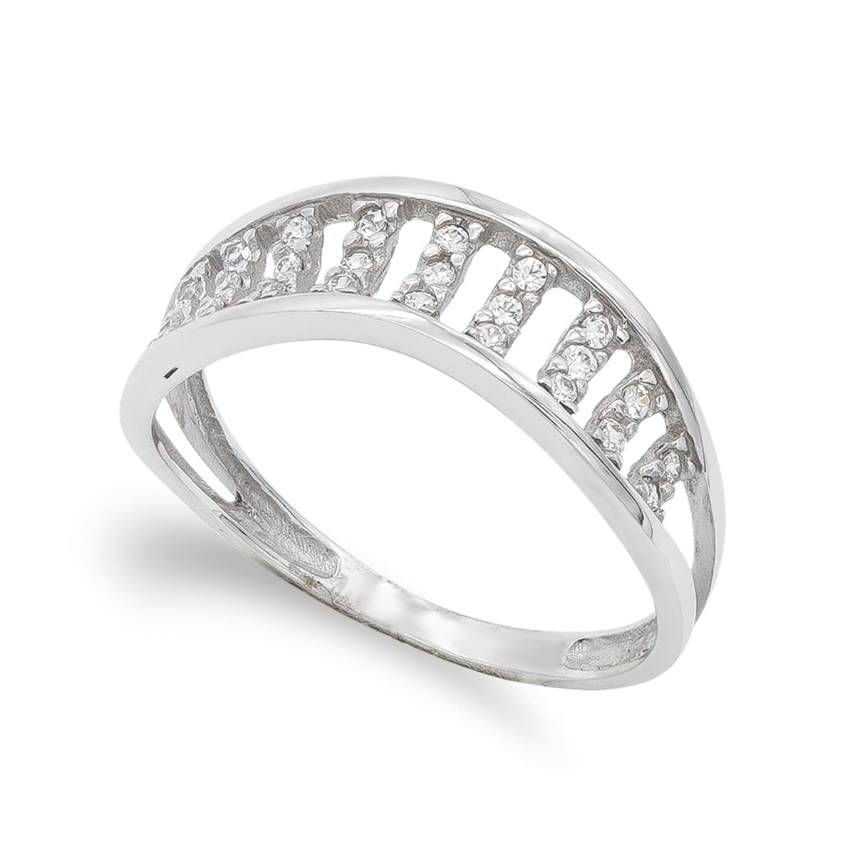 Bague en Or Blanc 18K avec Zircon Largeur: 6,5 mm