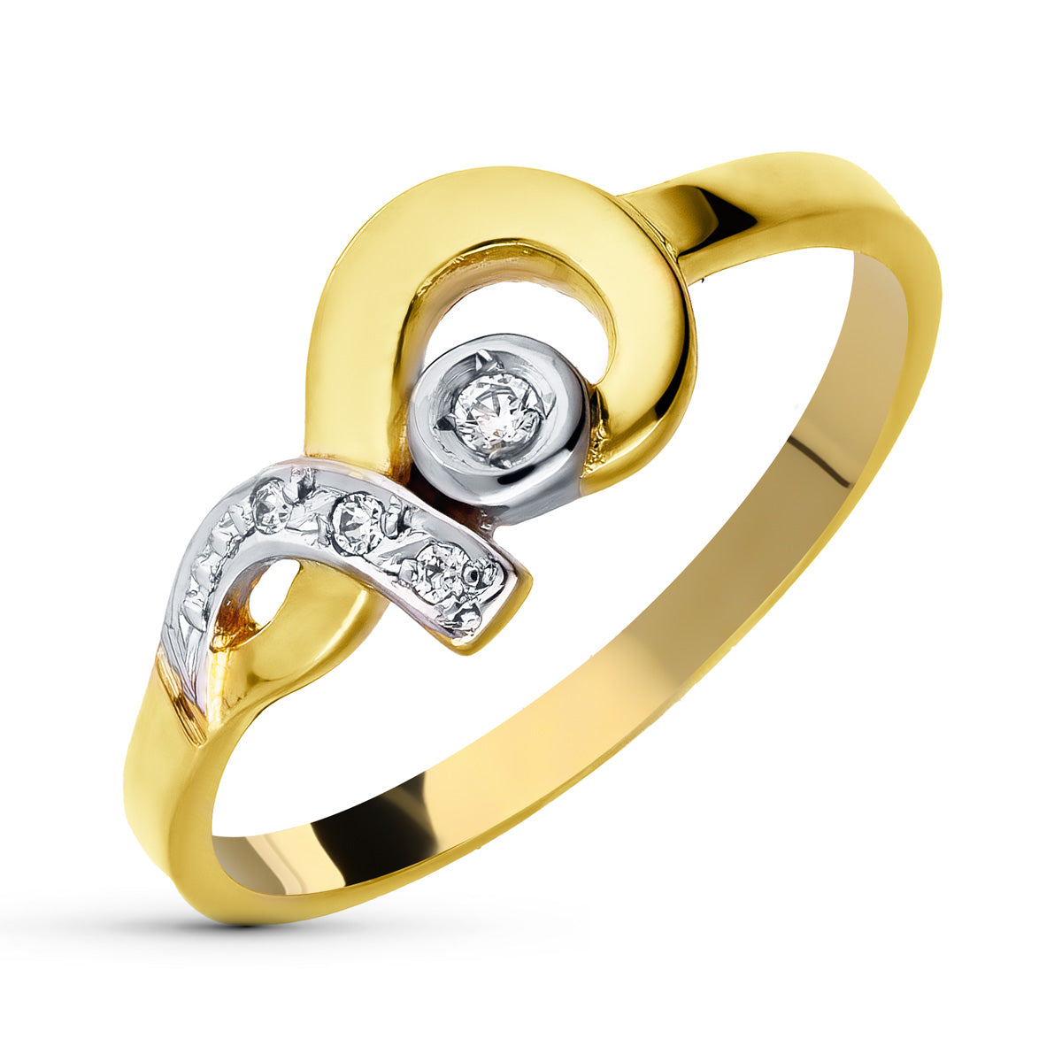 18K Two-tone Gold Ring with Pattern and Zircon Width: 8 mm