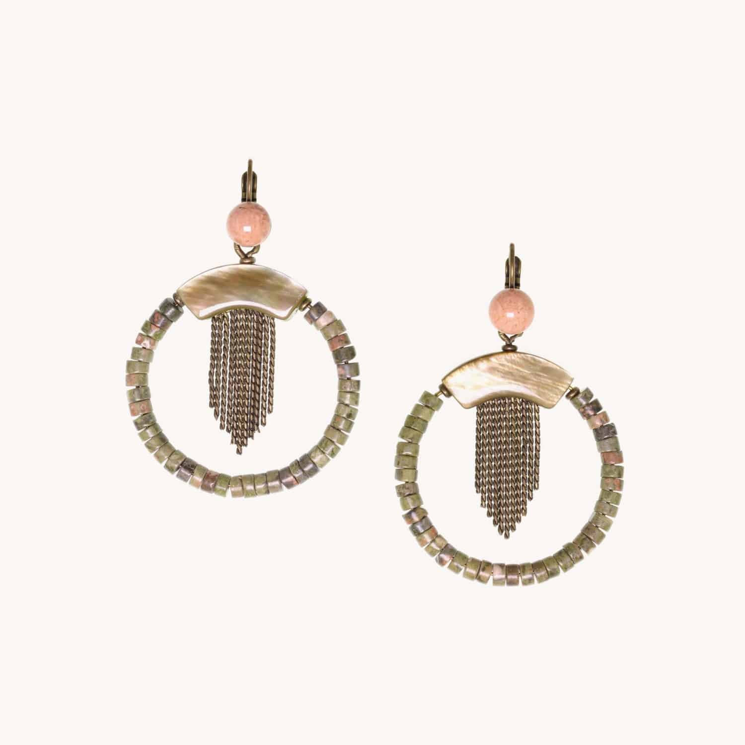Boucles d'oreilles Galway jaspe nacre brune rhyolite 12--34628 Nature Bijoux