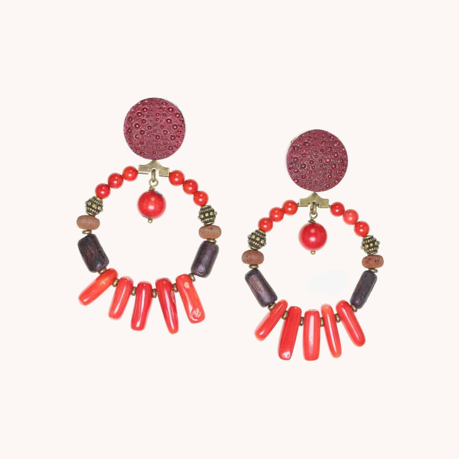 Boucles d'oreilles Nature Bijoux Hoguera corail KeratoUsis pierre de lave 12--34724