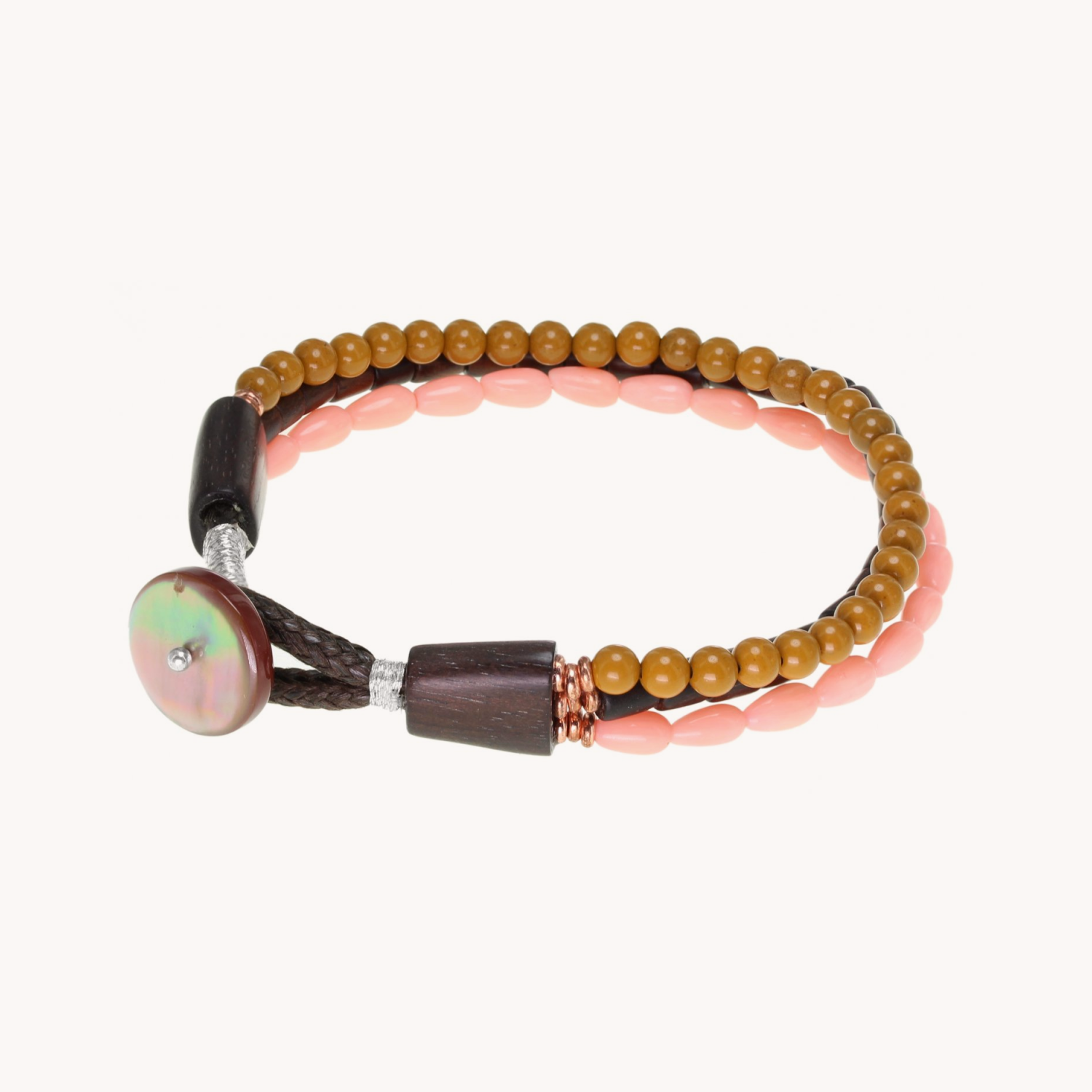 Bracelet Blossom 3 rangs Ebène Jaspe Corail 13--29343 Nature Bijoux