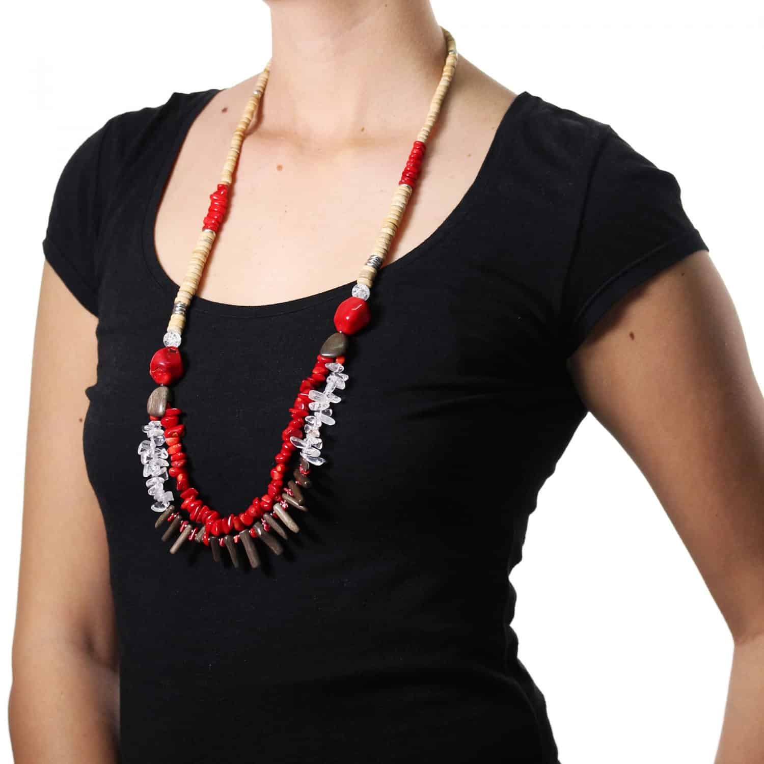 Détail matières corail et ébène collier 15--26322 Nature Bijoux