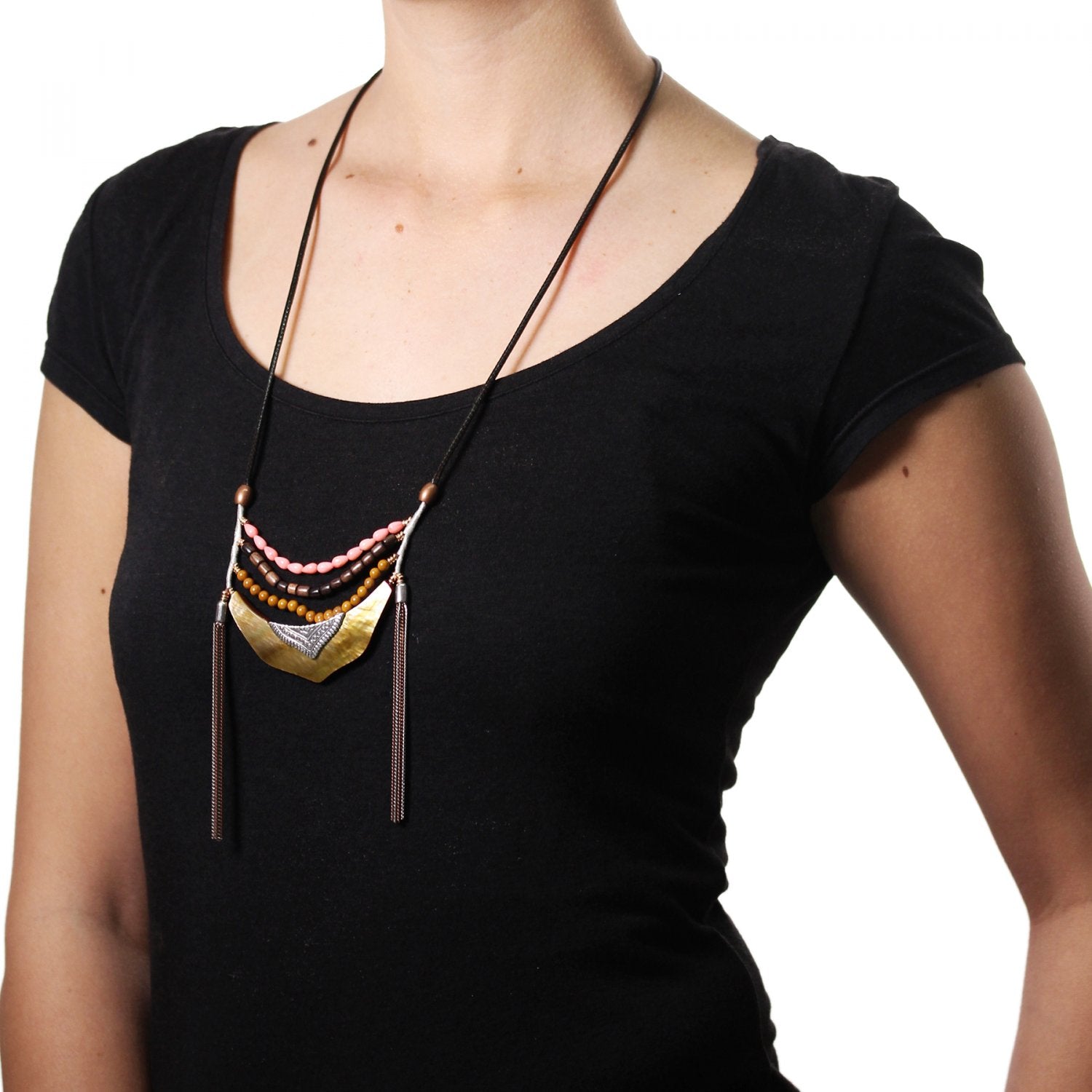 Détail matière bois jaspe collier 15--26376 Nature Bijoux