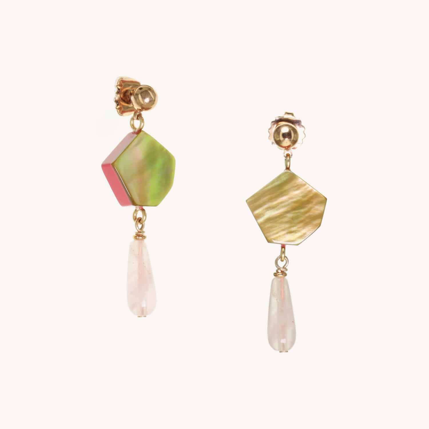 Boucles d'oreilles Nature Bijoux Hybride nacre brune quartz rose 12--25325