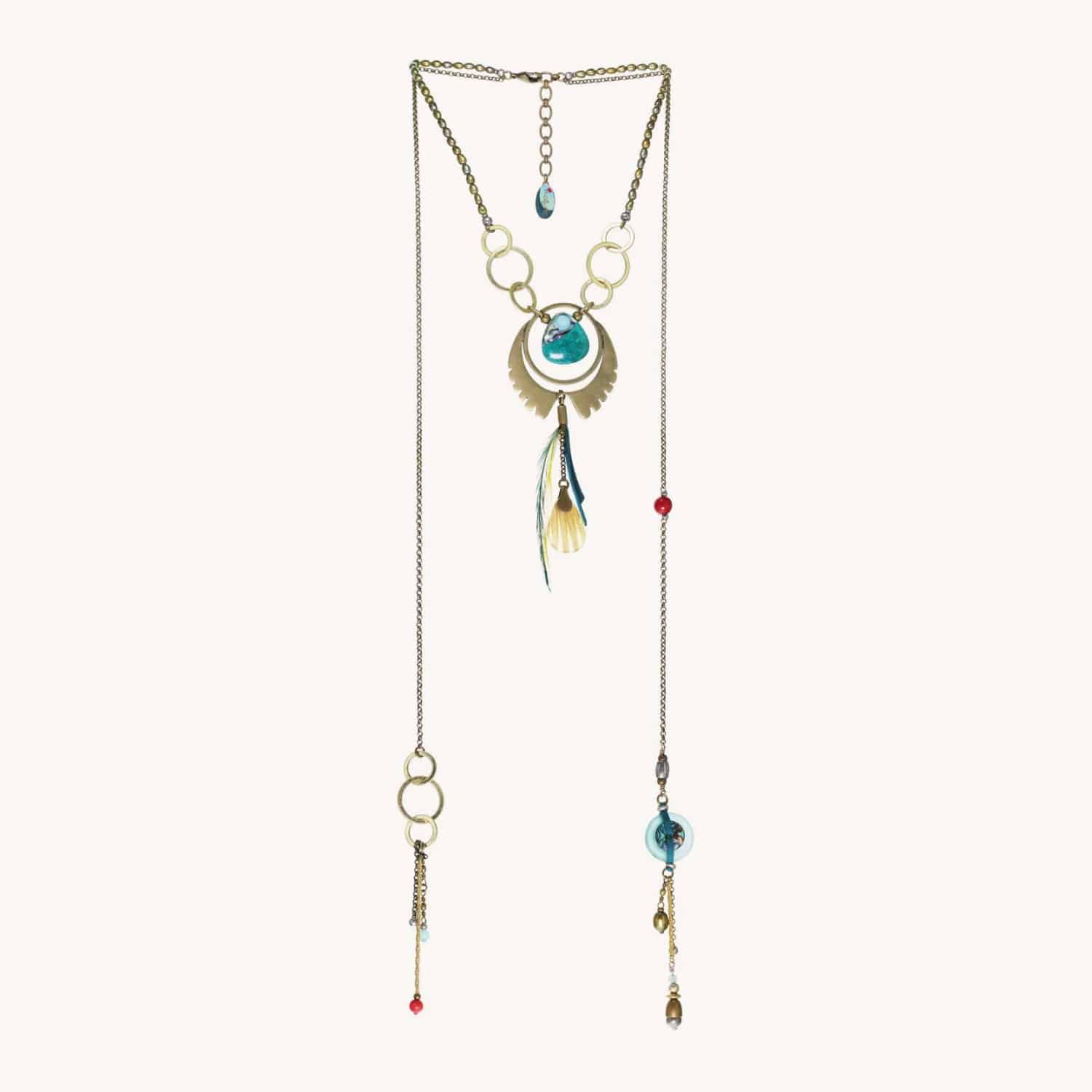 Collier Eau Douce matières naturelles amazonite et coquillages 15--26385 Nature Bijoux