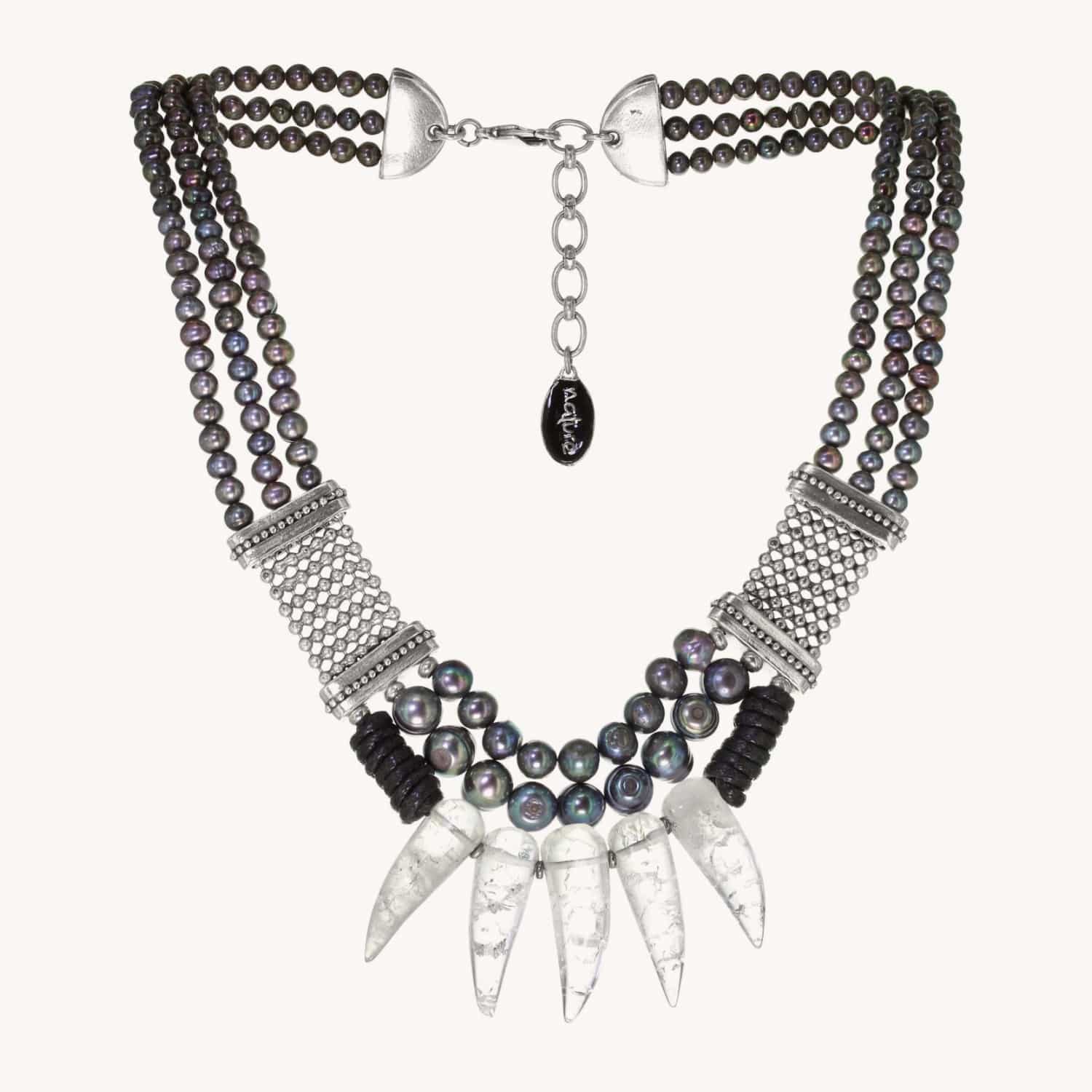 Collier Black Pearl dents de cristal Cristal de Roche Perles de Culture 15--26504 Nature Bijoux