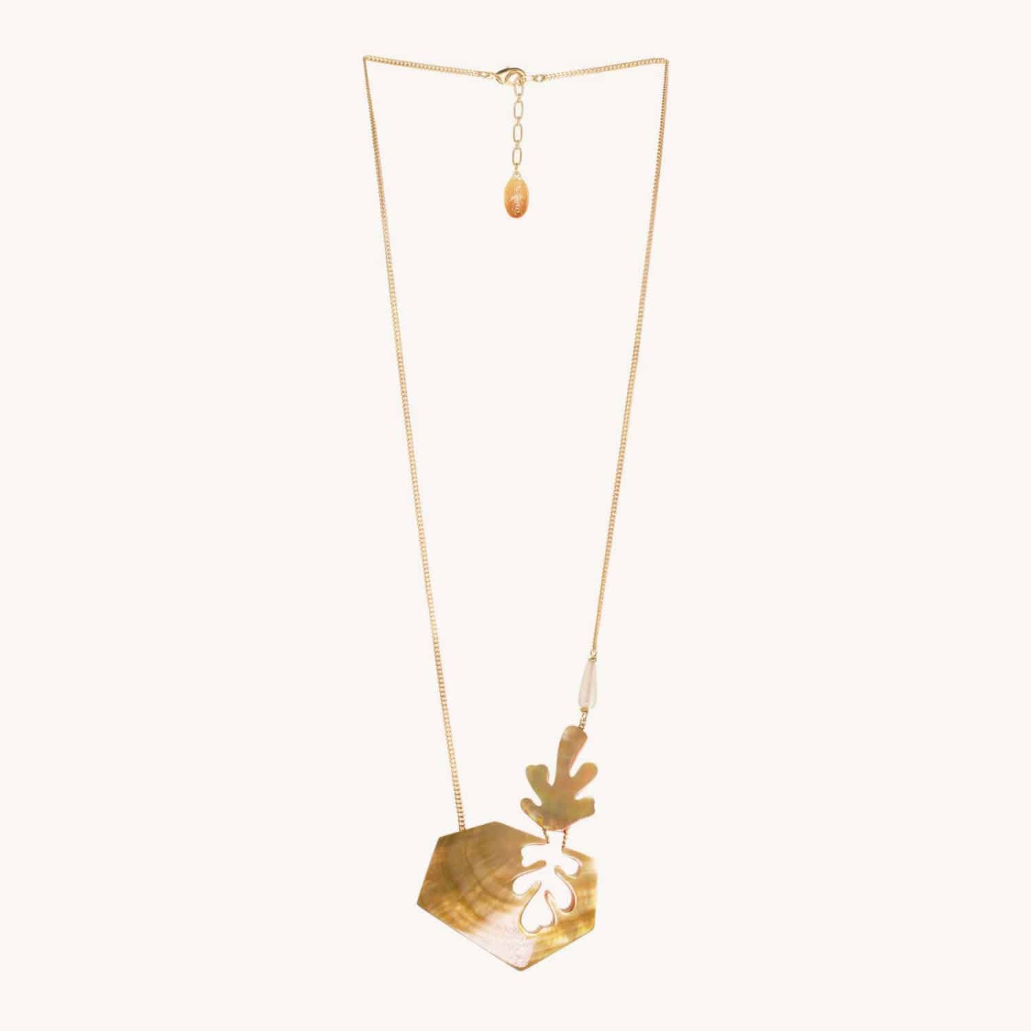 Collier Hybride nacre brune quartz rose 15--26532 Nature Bijoux