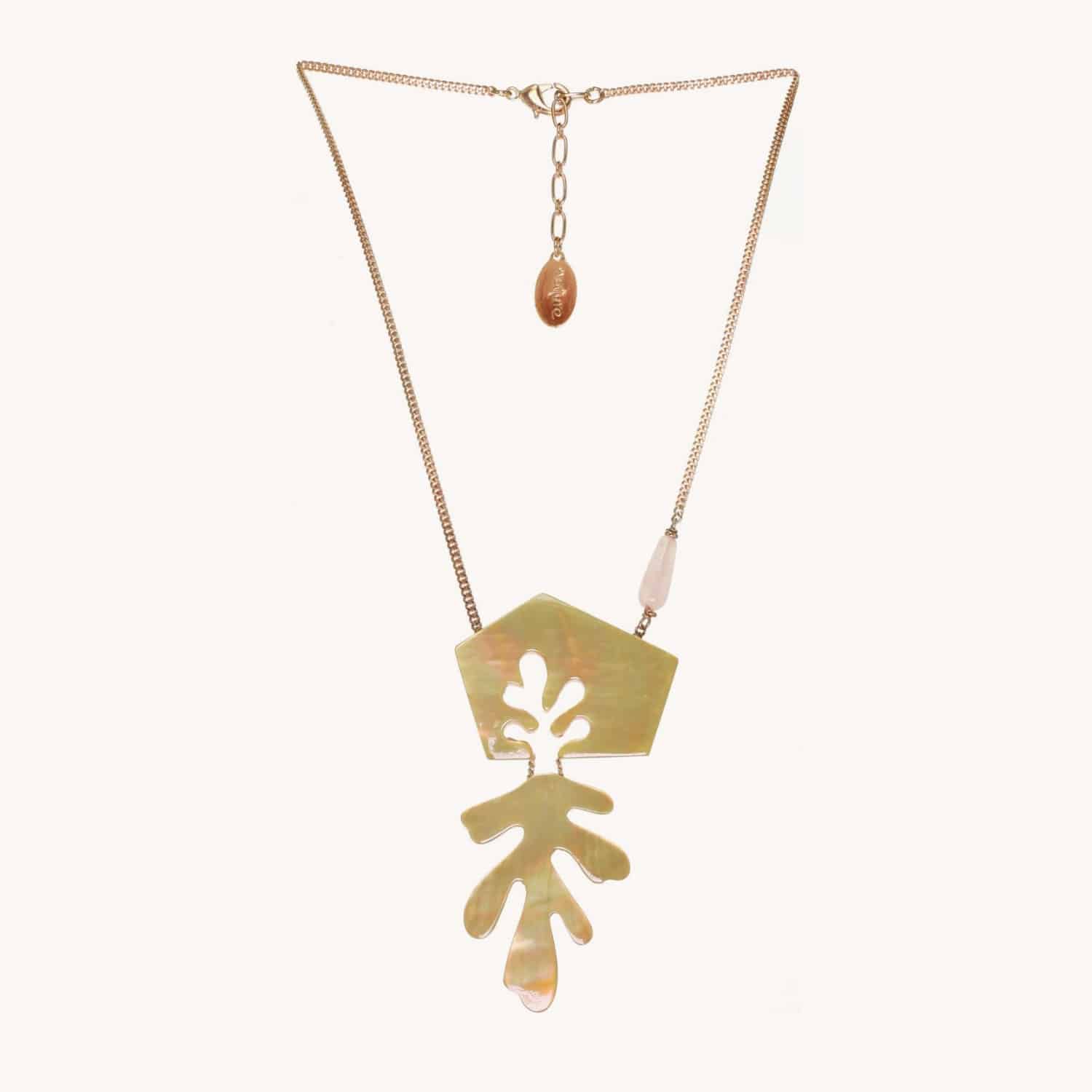 Collier Hybride nacre brune quartz rose 15--26533 Nature Bijoux