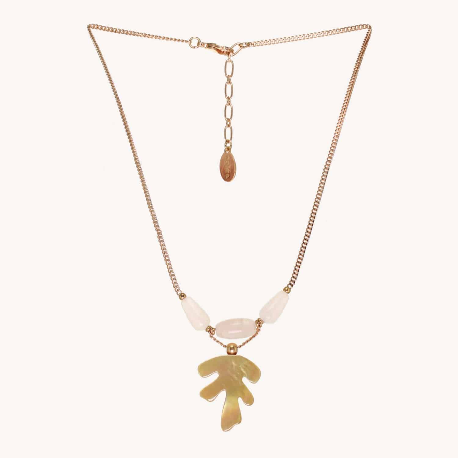 Collier Hybride 3 Perles Nacre Brune Quartz Rose 15--26535 Nature Bijoux