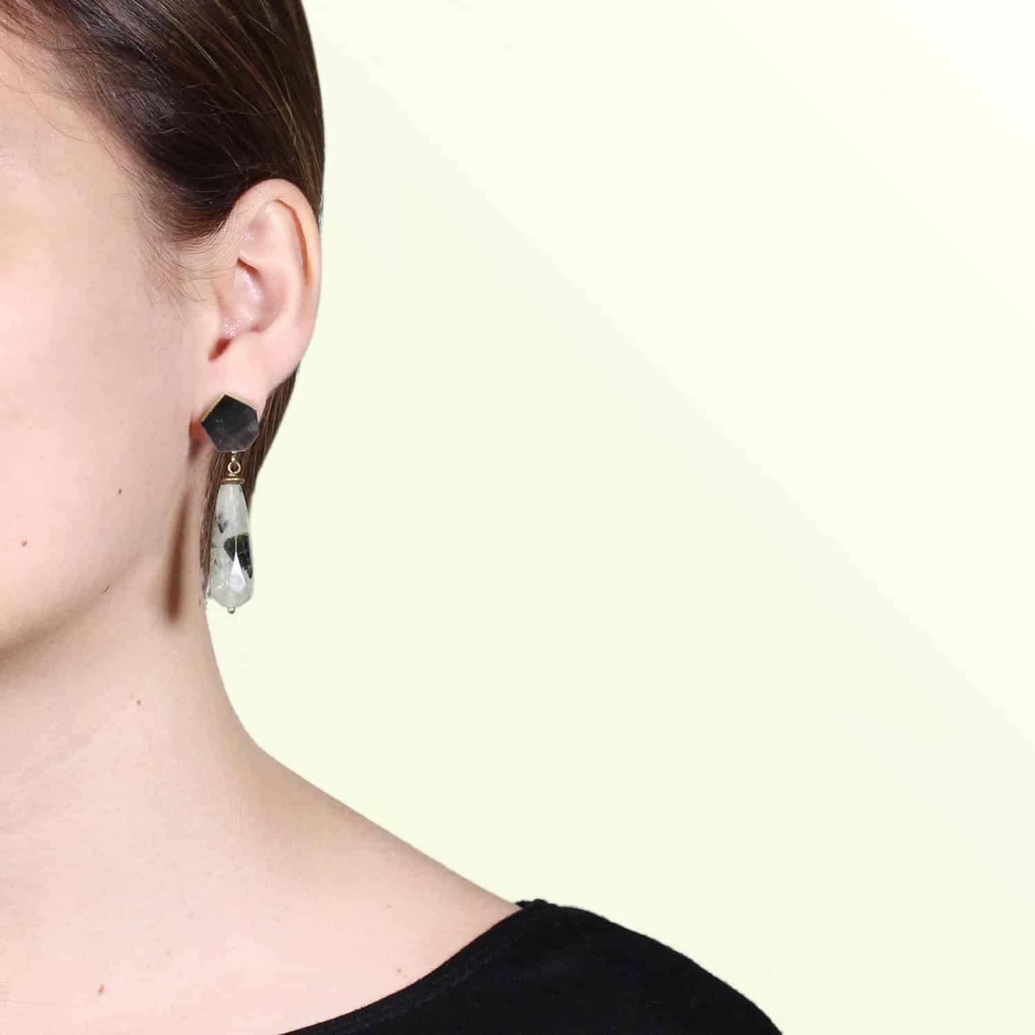 Détail nacre quartz rutile boucles d'oreilles 12--25227 Nature Bijoux