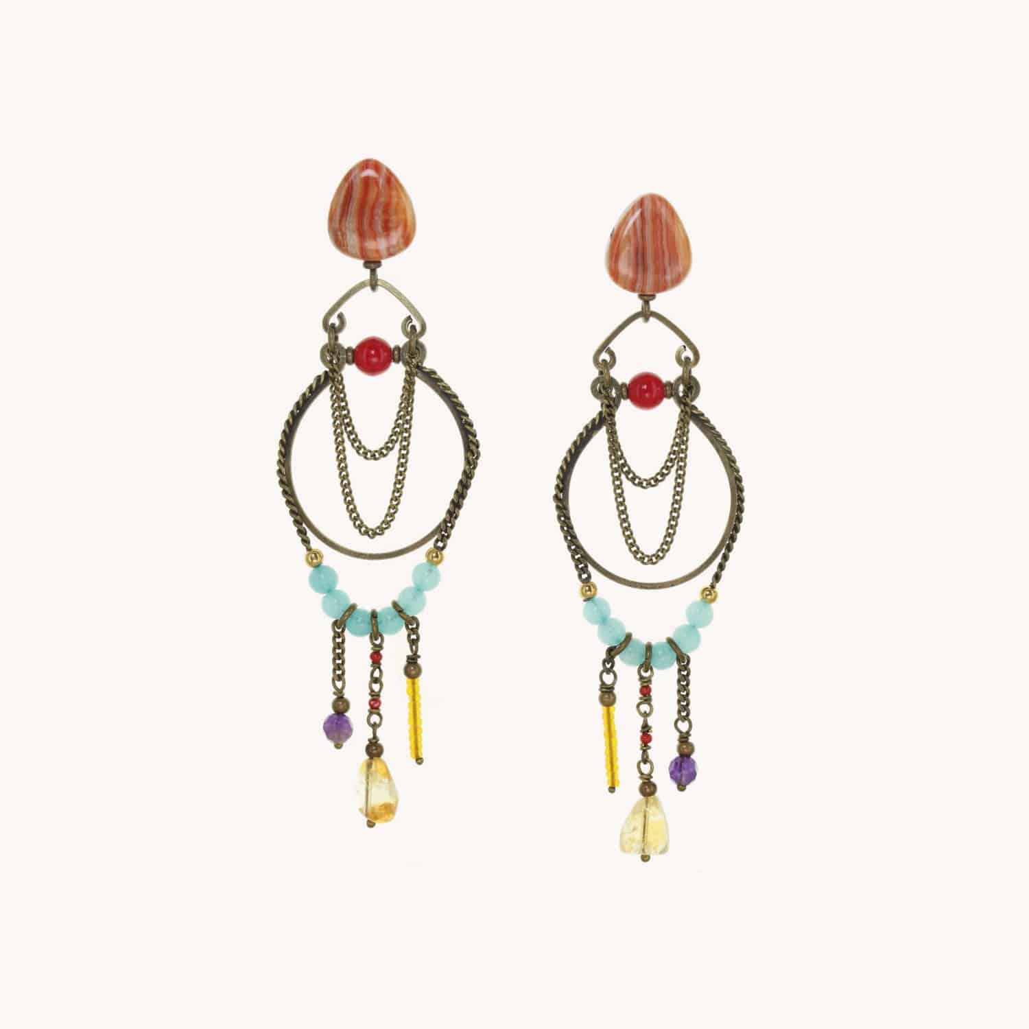 Boucles d'oreille Rhapsody en amazonite, améthyste, citrine et coquillage 12--25637 Nature Bijoux