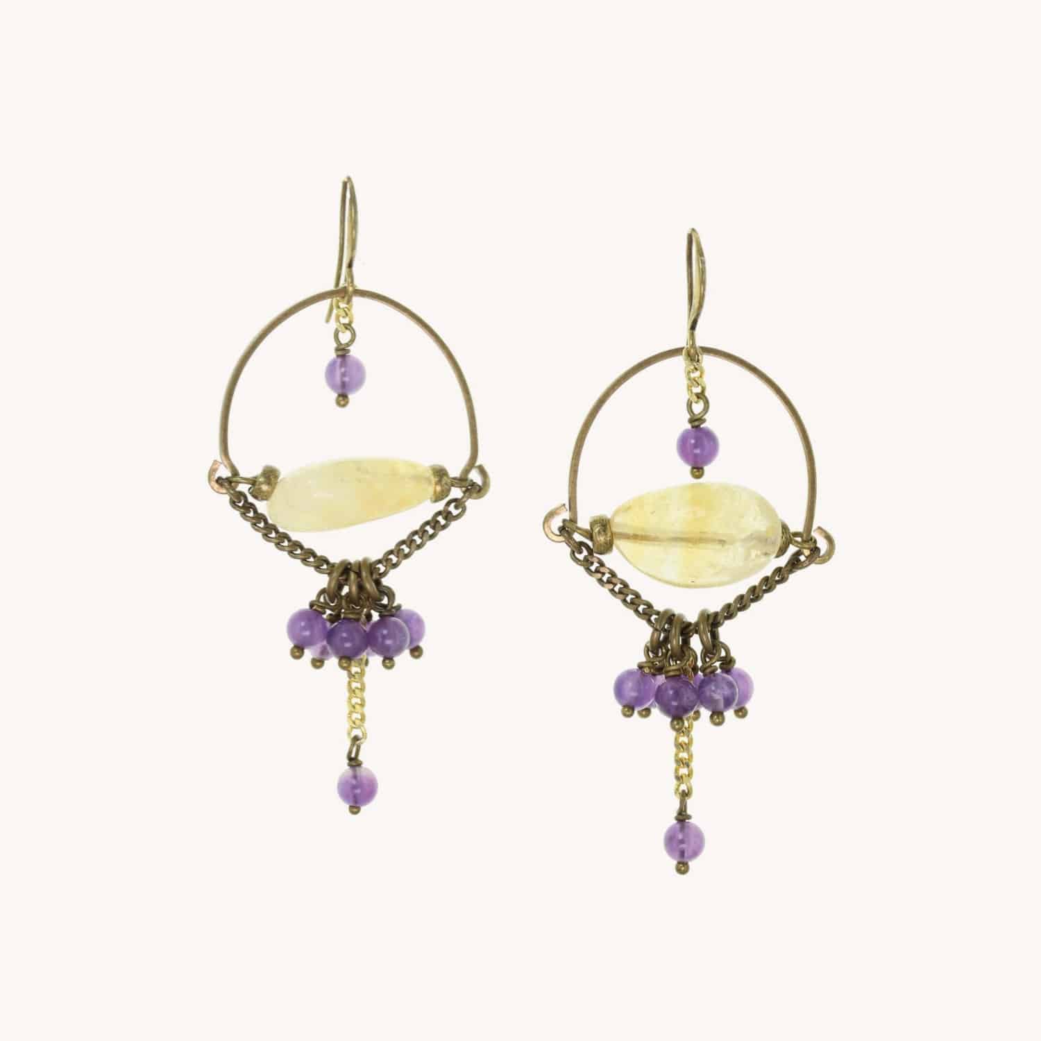 Boucles d'oreille Pangolin Améthyste Citrine 12--25757 Nature Bijoux