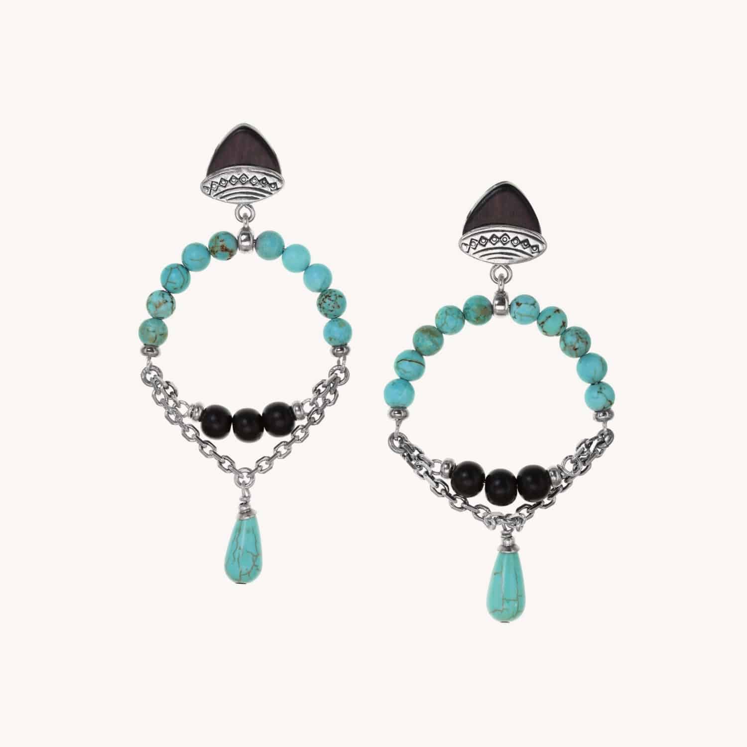 Boucles d'oreilles Turquesa en Ébène de Macassar et Howlite 12--25832 Nature Bijoux