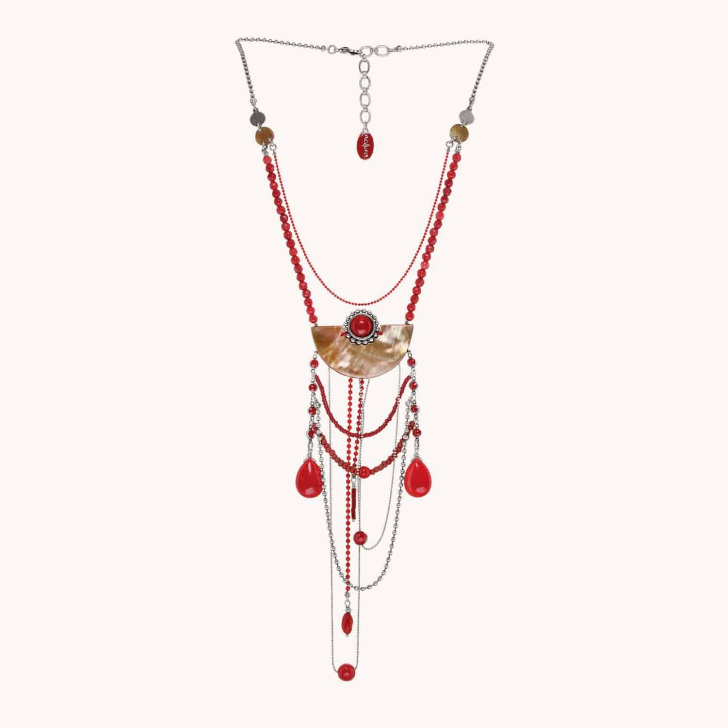 Collier Nature Bijoux Ruby en corail keratousis, ivoire vegetal et nacre brune 15--26812