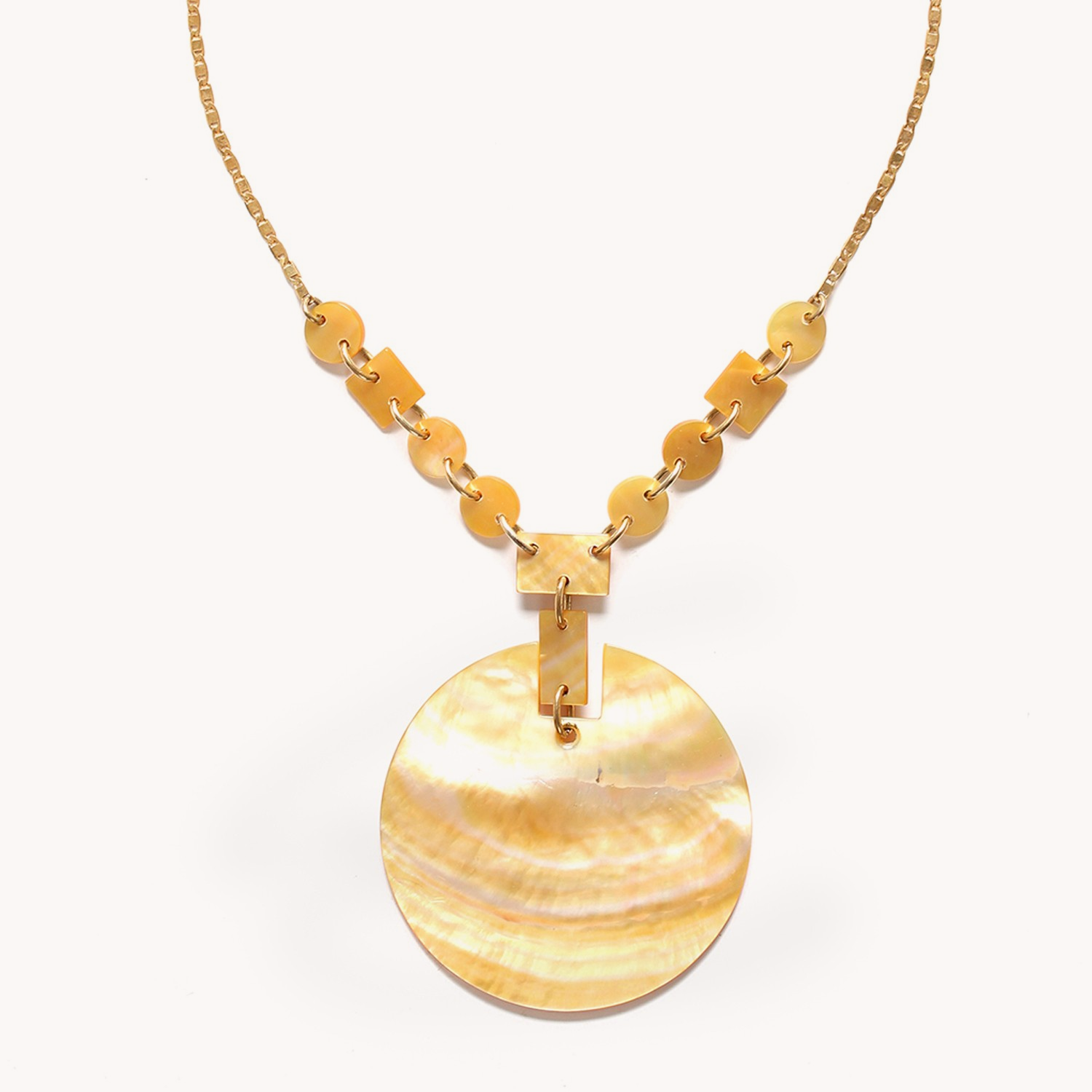 Collier Nature Bijoux Oro pendentif rond nacre dorée 15--40030