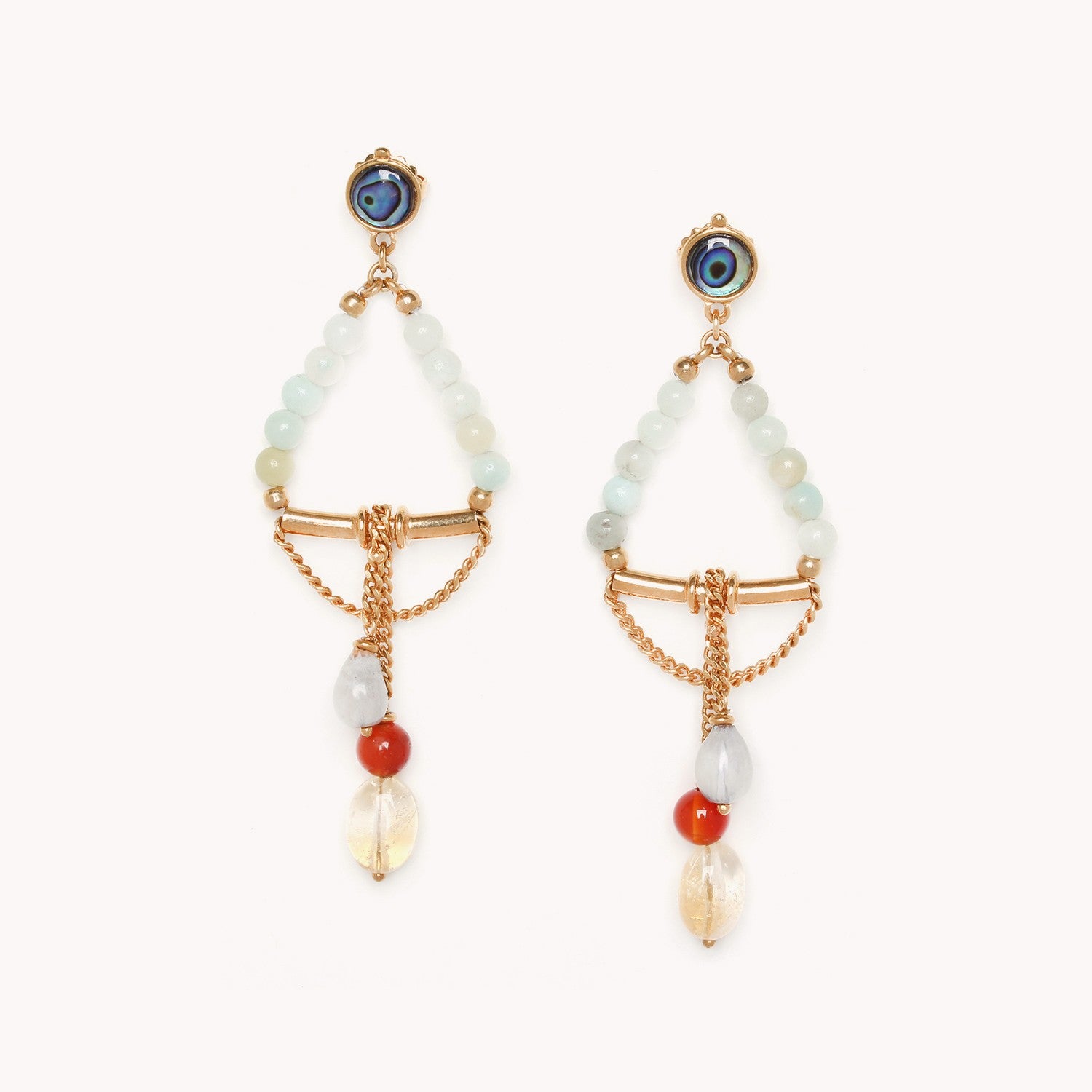 Boucles d'oreille Plumage coquillages et pierres Nature Bijoux 12--74856
