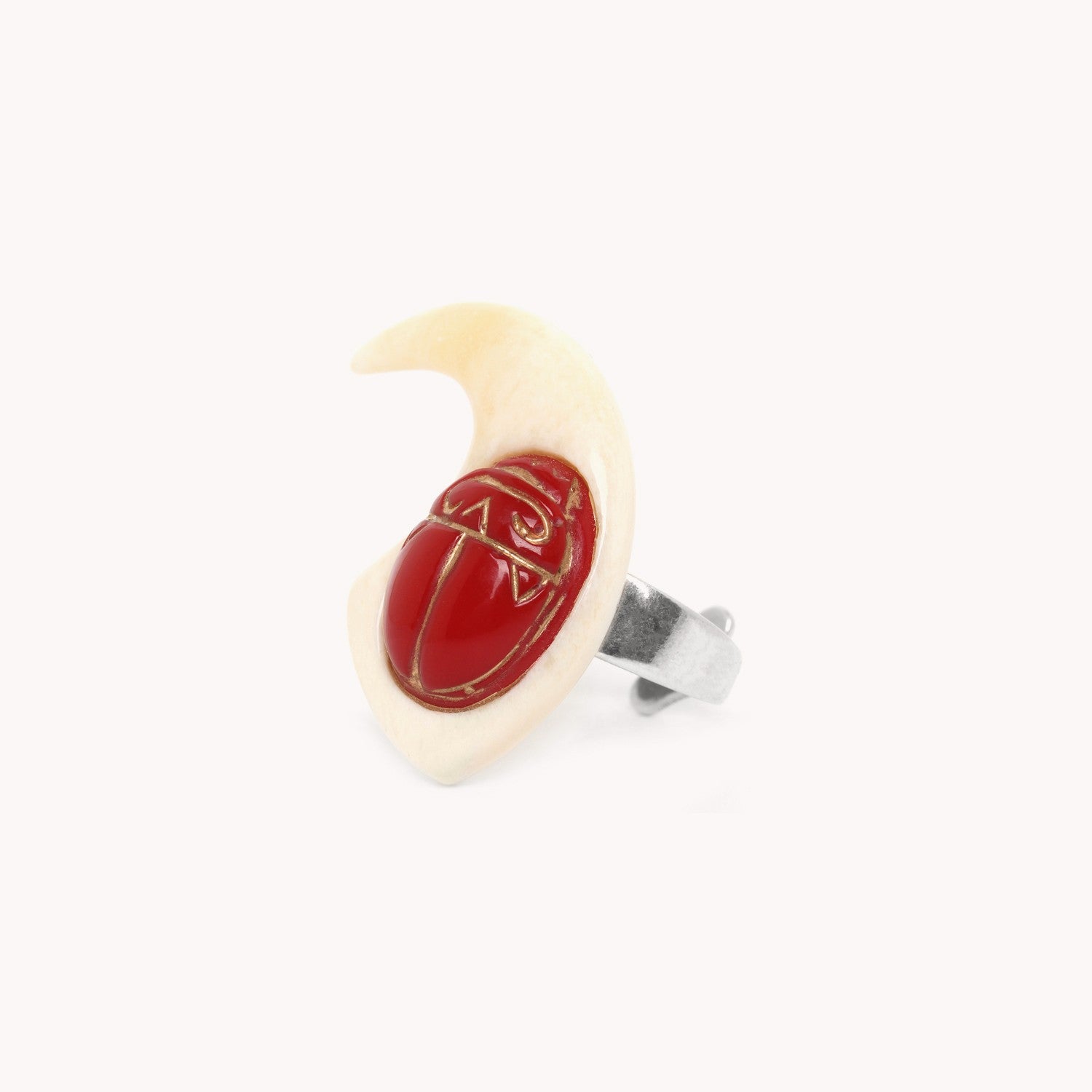 Bague Sekhmet en Os et Scara Rouge 19--23891 Nature Bijoux