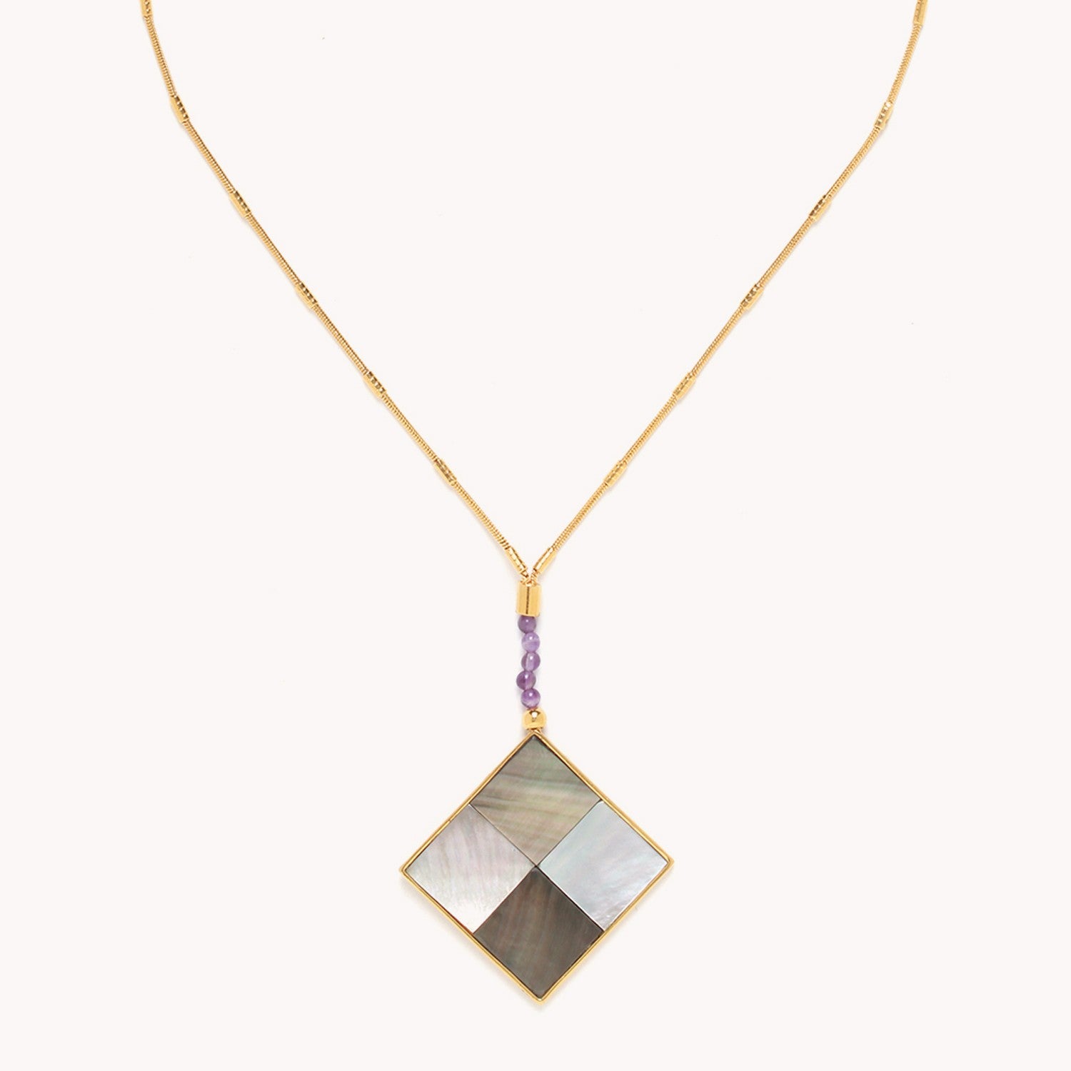 Collier Le Square grand pendentif améthyste nacre 15--41521 Nature Bijoux