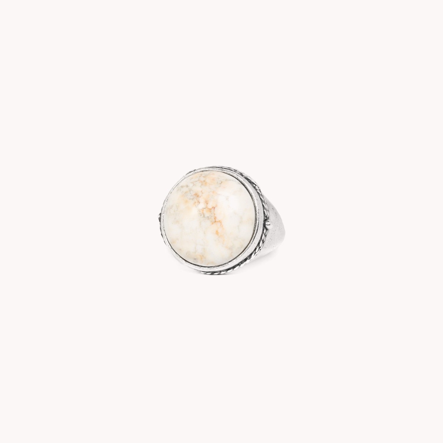 Bague Nature Bijoux Anneaux ronde howlite écru 19--24522