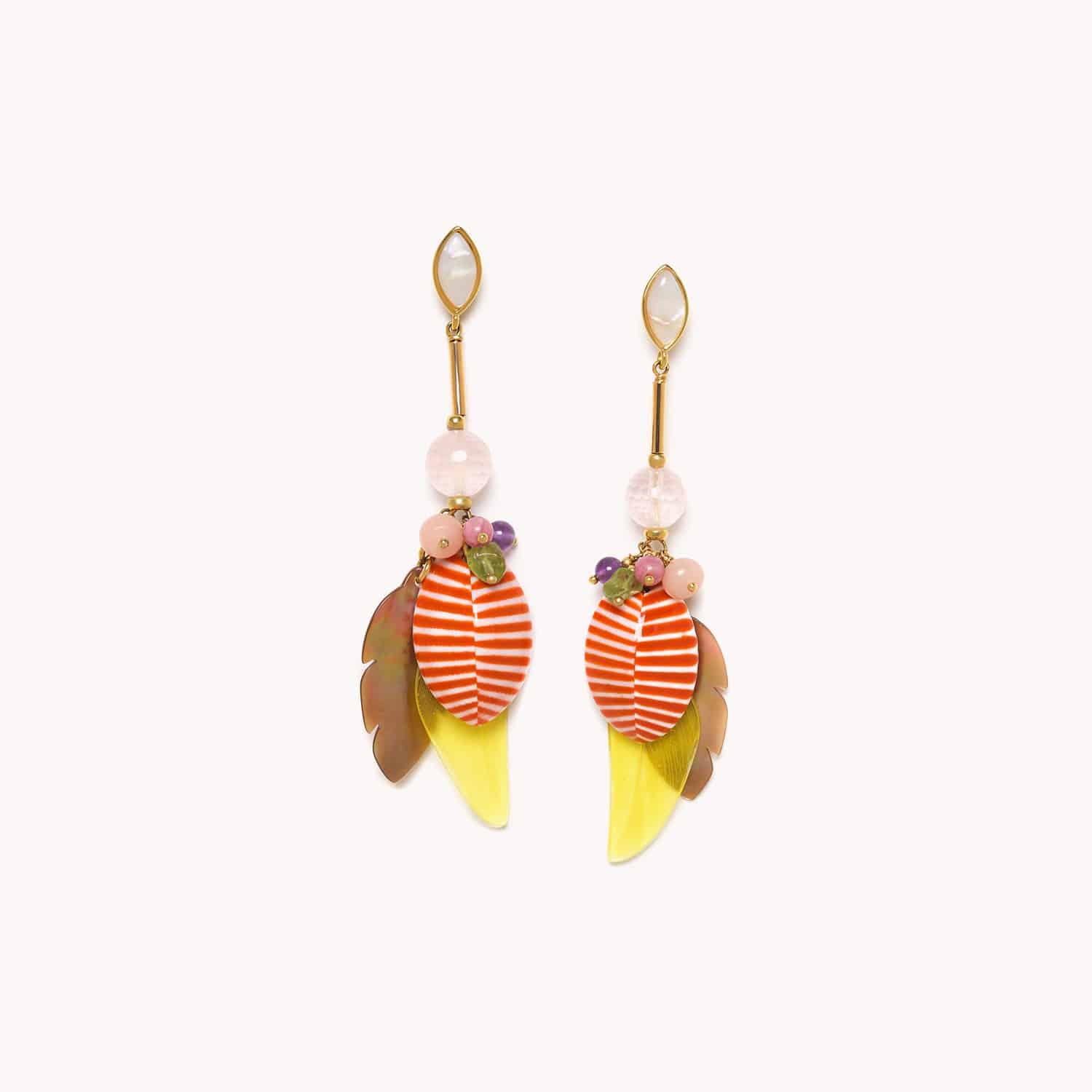Boucles d'oreilles Euphoria en laiton, nacre, quartz rose 12--79133 Nature Bijoux