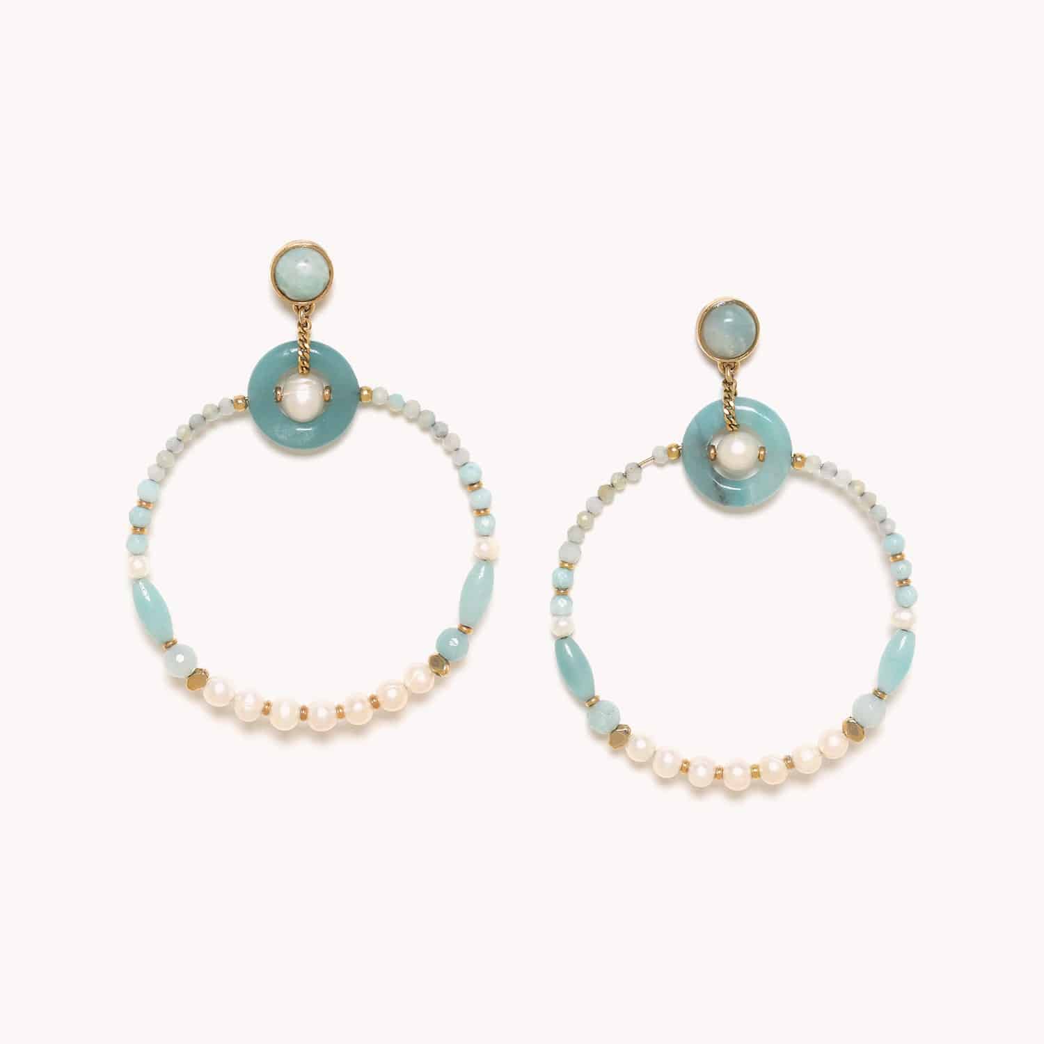 Boucles d'oreilles Nature Bijoux Honolulu en étain, laiton, amazonite, perles de culture 12--79300
