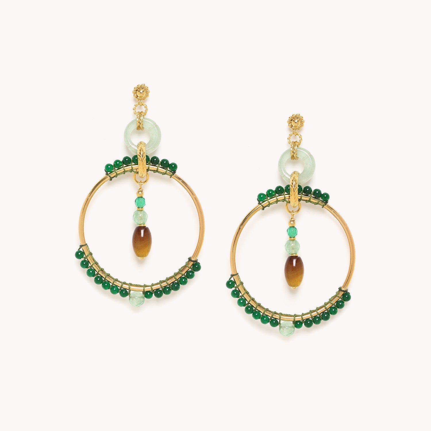 Boucles d'oreille Agata Verde agate aventurine jade laiton 12CP79069 Nature Bijoux