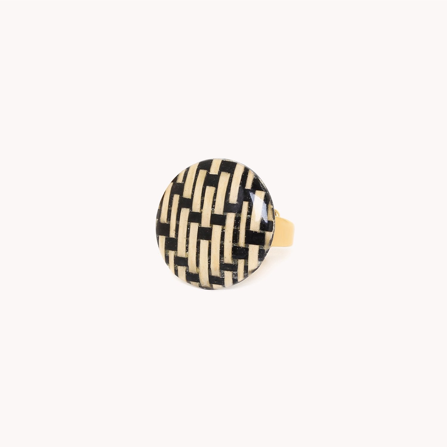 Bague Madam Bogolan ronde en résine colorée et tissu 19CP24972 Nature Bijoux