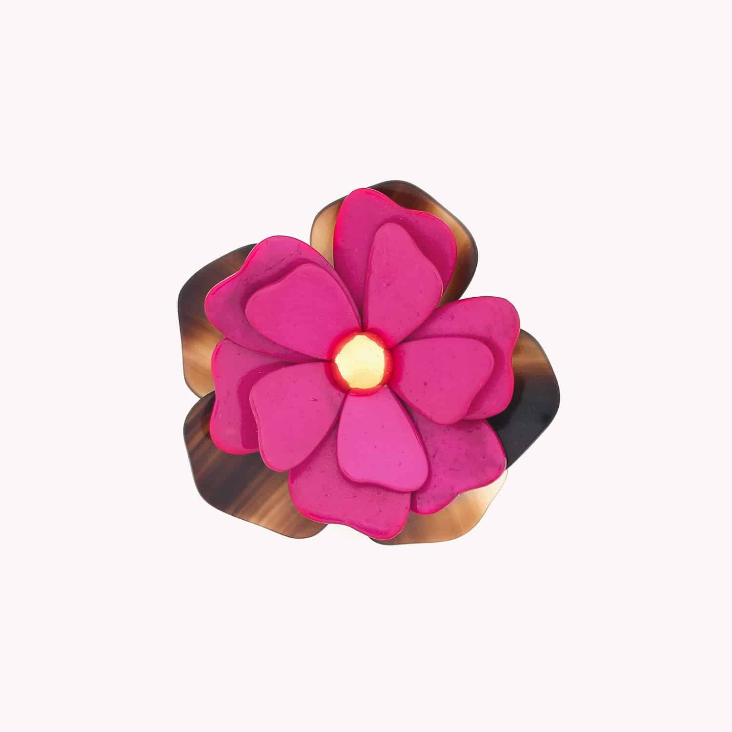 Broche Flora bronze doré pétales fuschia 10--23900 Nature Bijoux