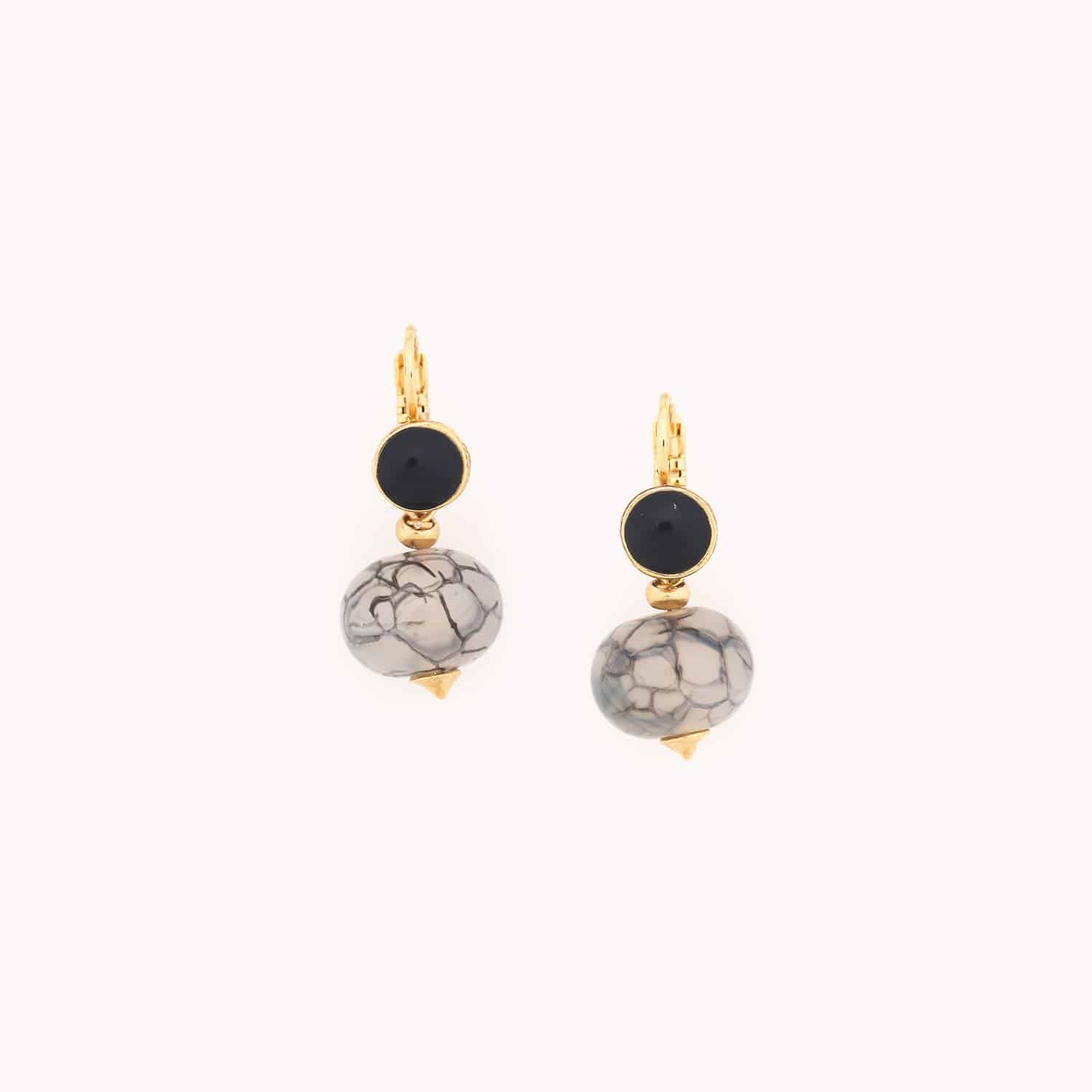 Boucles d'oreilles Pebbles agate grise top noir 12--79758 Nature Bijoux