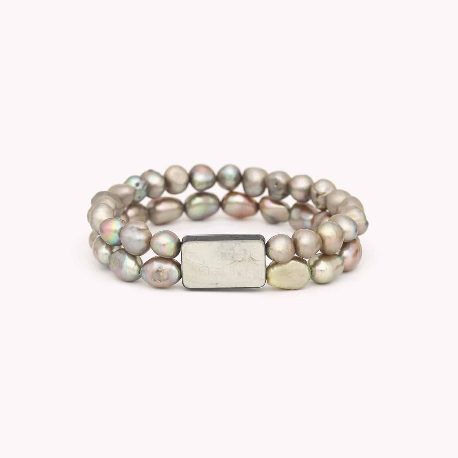 Bracelet Rainbow 2 rangs perles grises 13--43971 Nature Bijoux