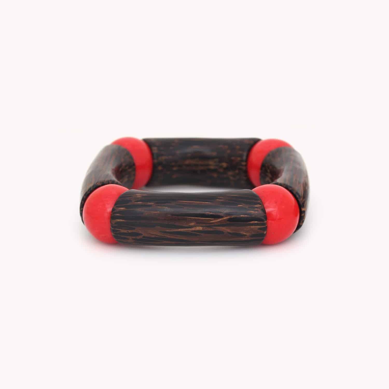 Bracelet Nature Bijoux Soroban bois de palmier et perles rouges 13--44053