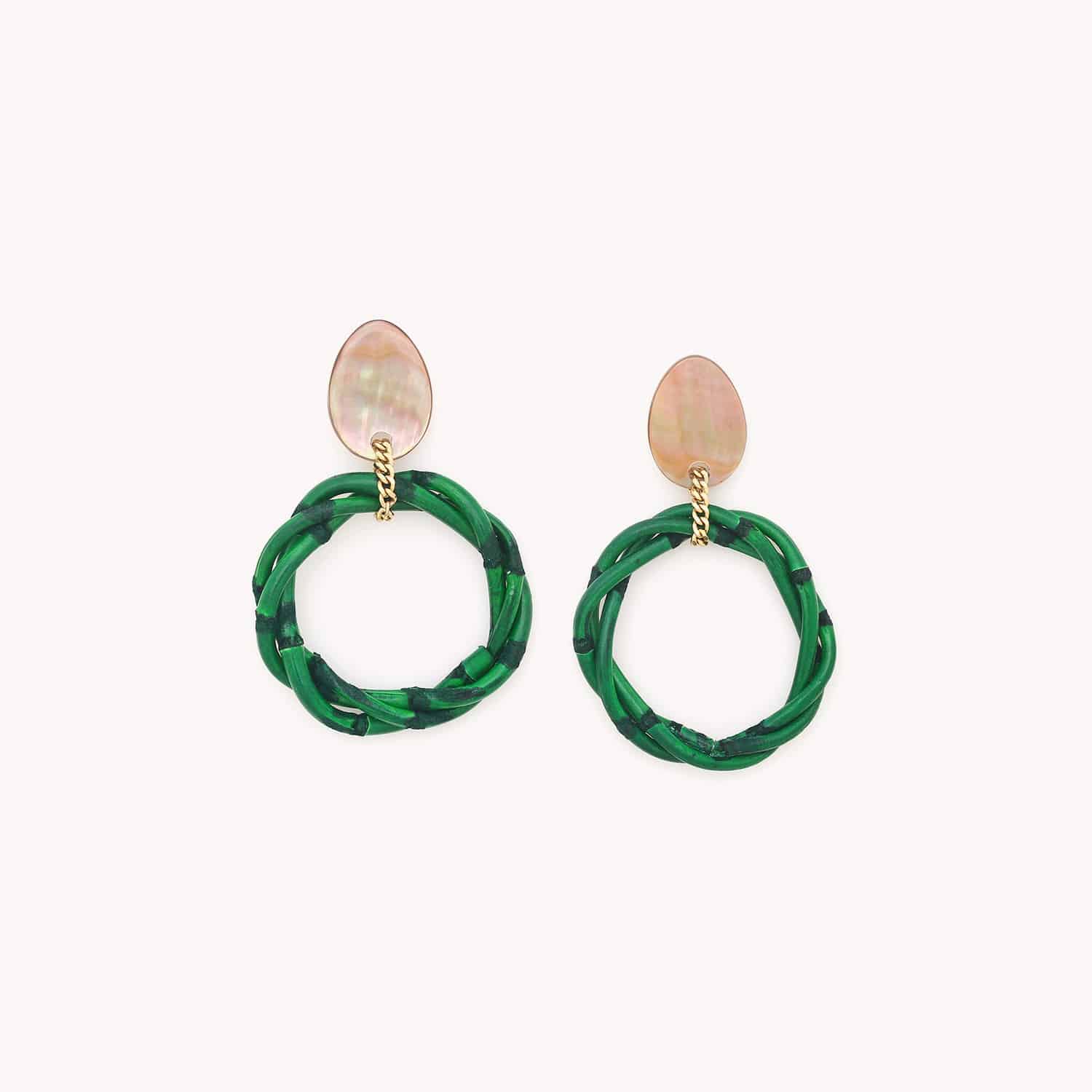 Boucles d'oreilles Bam Boo vertes et nacre brune 12--79942 Nature Bijoux