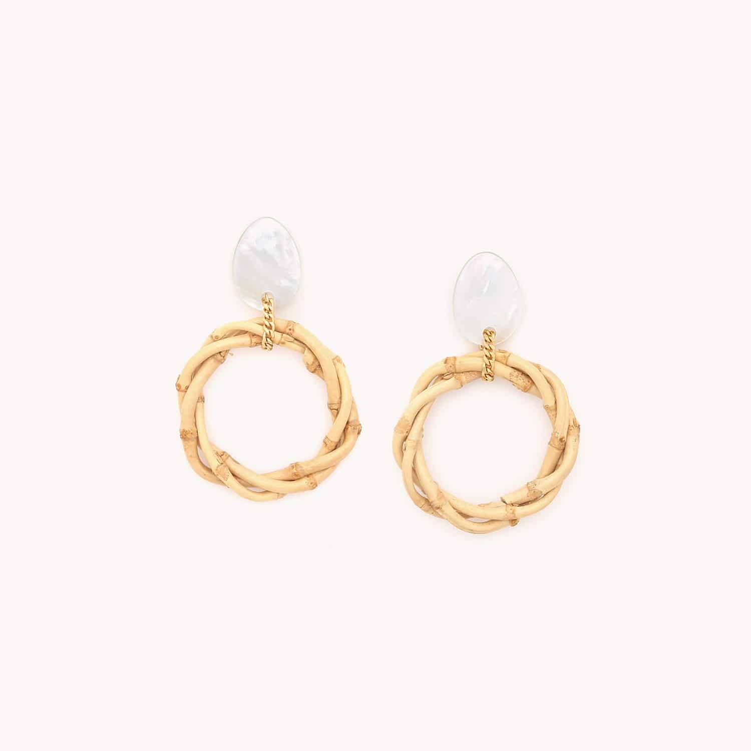 Boucles d'oreilles Bam Boo Bambou et nacre blanche 12--79943 Nature Bijoux