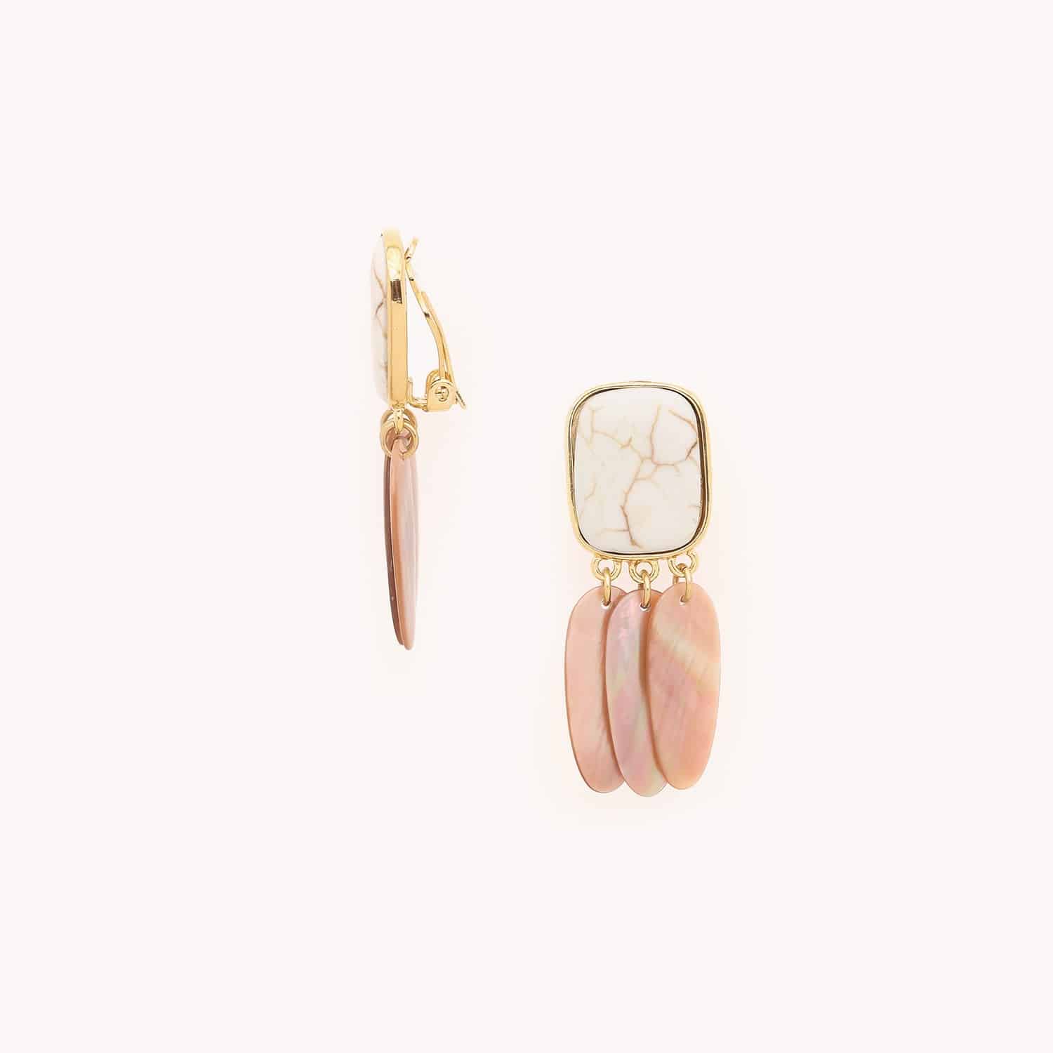 Boucles d'oreille Alhambra en howlite, nacre brune, clips 11--90020 Nature Bijoux