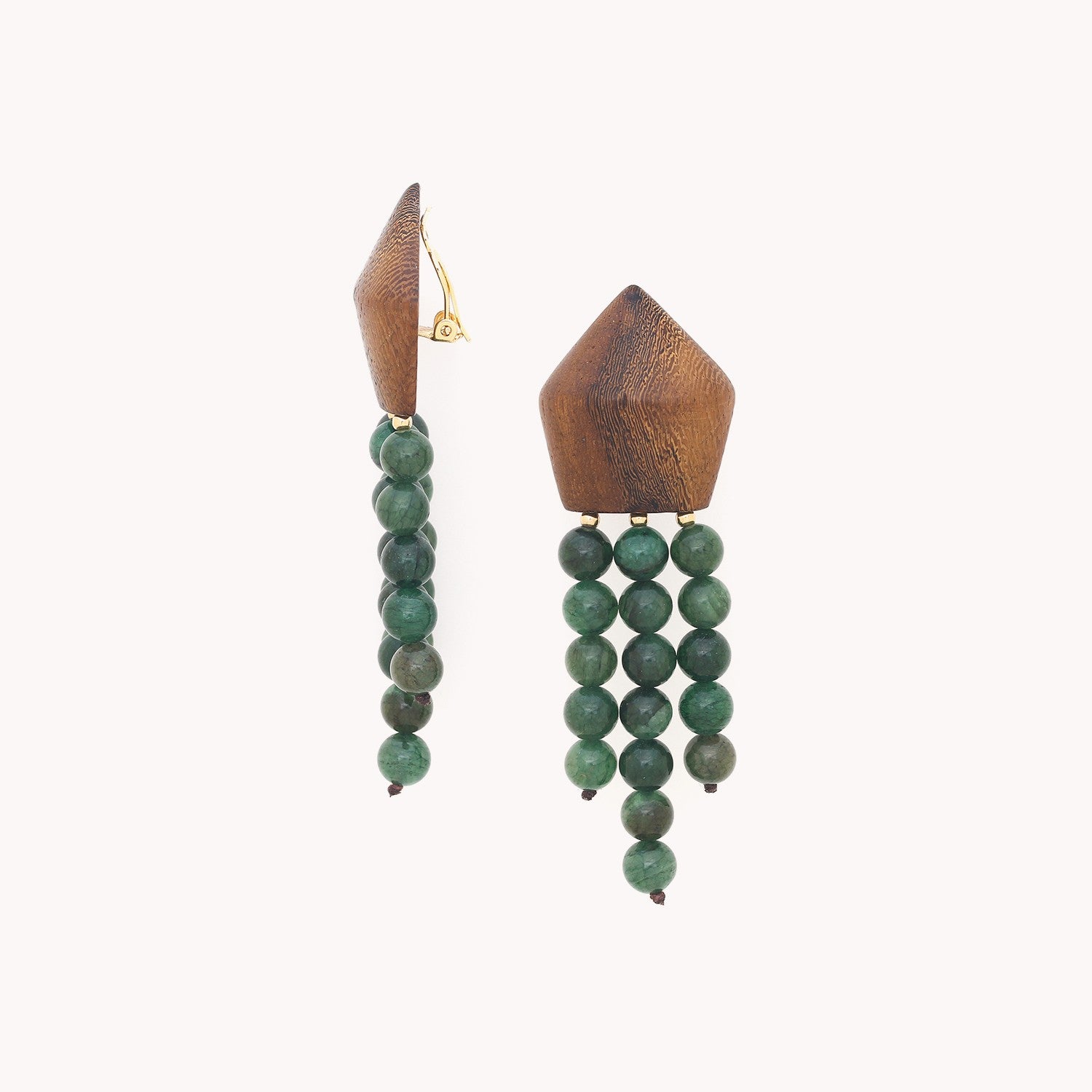 Boucles d'oreilles Aventurine verte et laiton clips 3 rangs 11--90065 Nature Bijoux