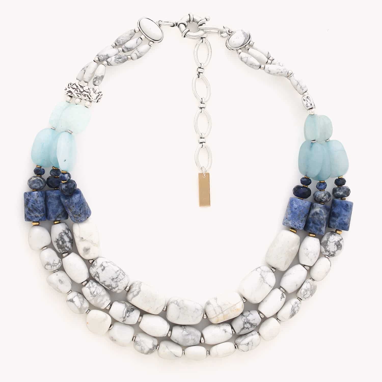 collier plastron 3 rangs collection Arctique en aigue marine howlite laiton sku 15--43410 Nature Bijoux