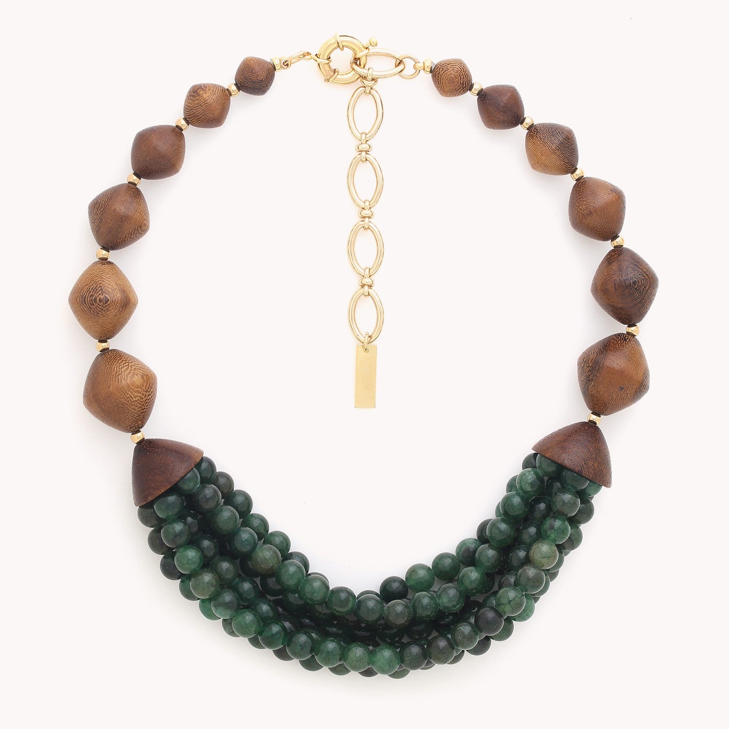 Collier collection Aventurine en aventurine verte, laiton et bois Robles 15--43440 Nature Bijoux
