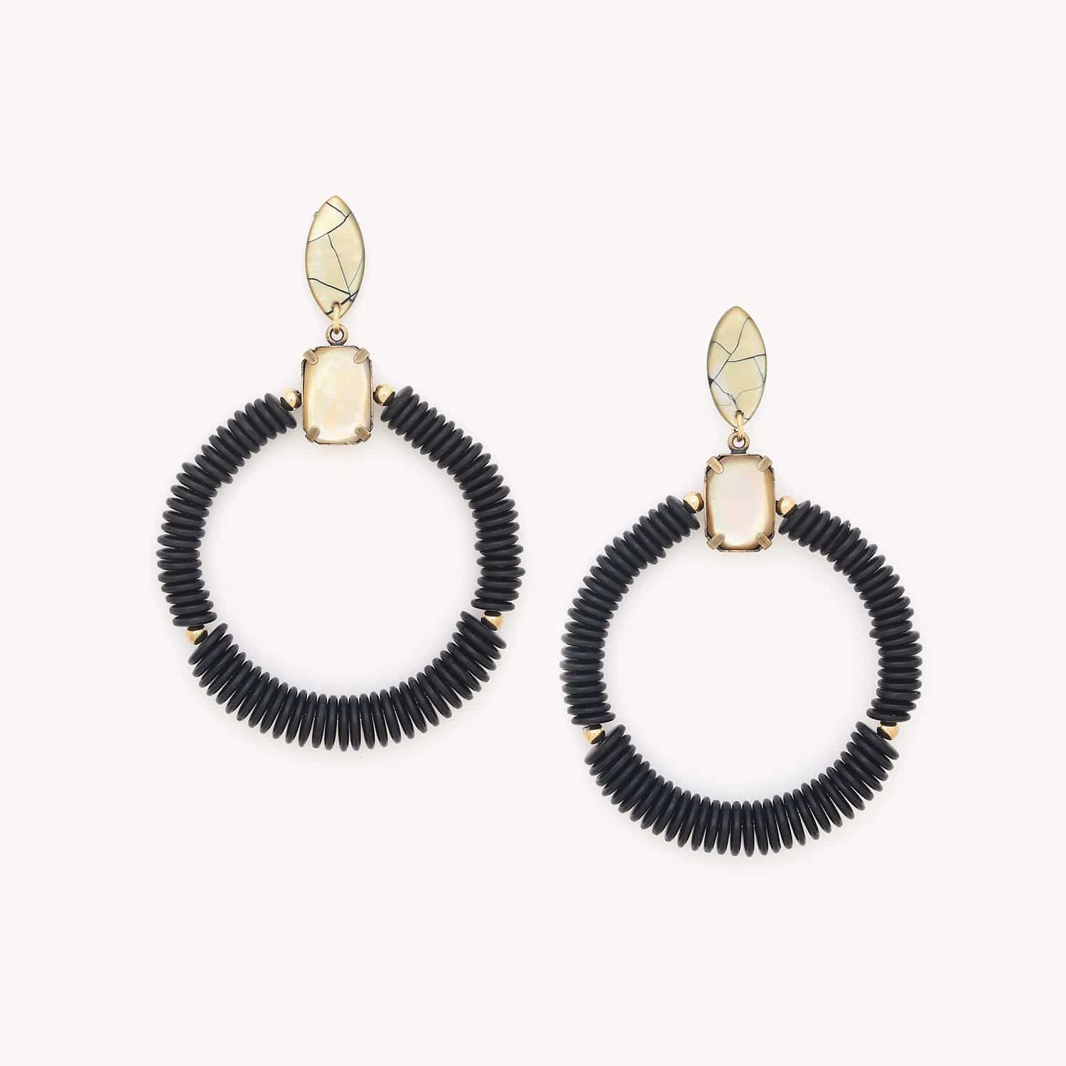 Boucles d'oreilles Salamandra en laiton, nacre dorée et noix de coco 12--90041 Nature Bijoux