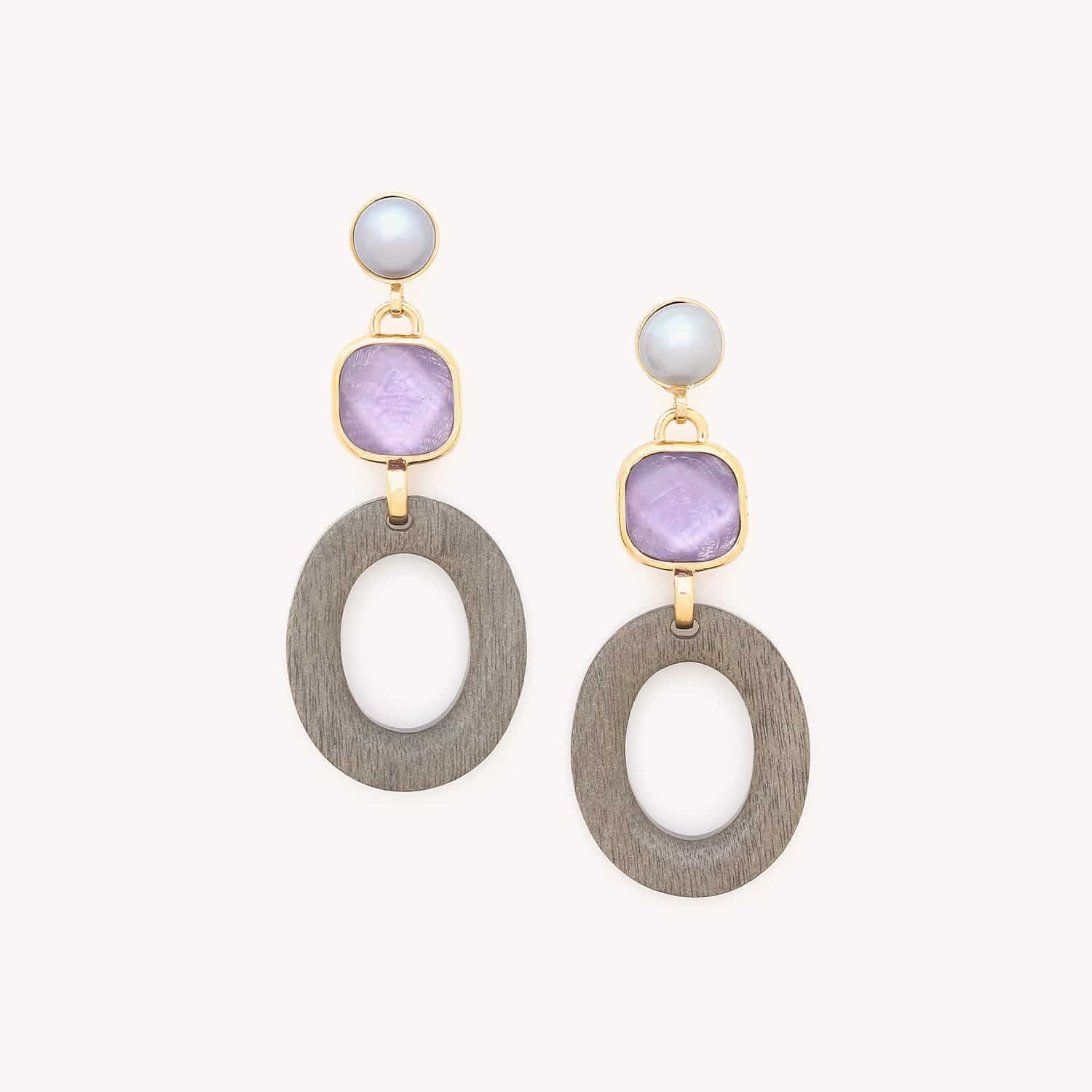 Boucles d'oreilles Lavender bois coquillage capiz 12--90104 Nature Bijoux