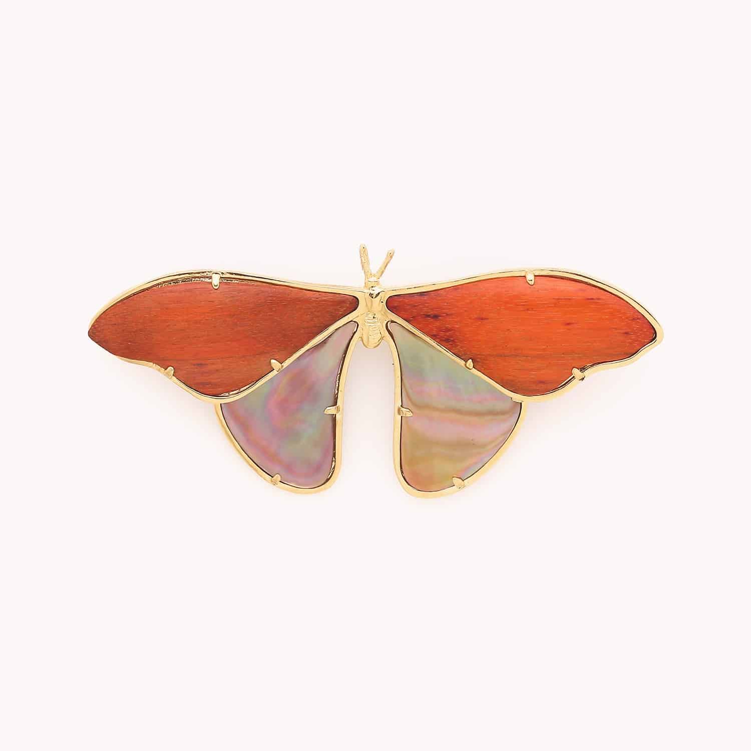 Broche Mariposa Papillon dorée bois nacre brune 10--23914 Nature Bijoux