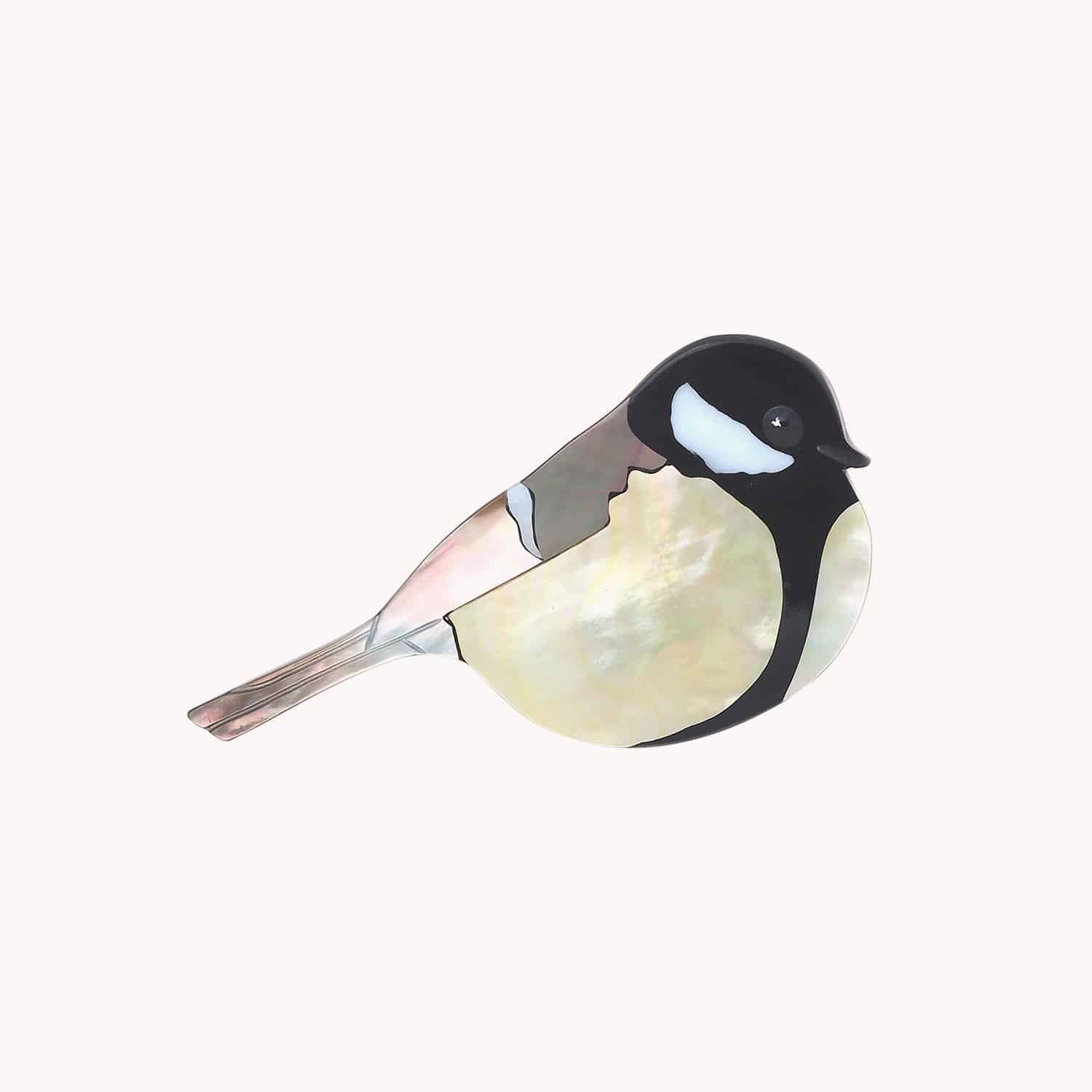 Broche Ornitho mésange nacre laiton 10--23923 Nature Bijoux
