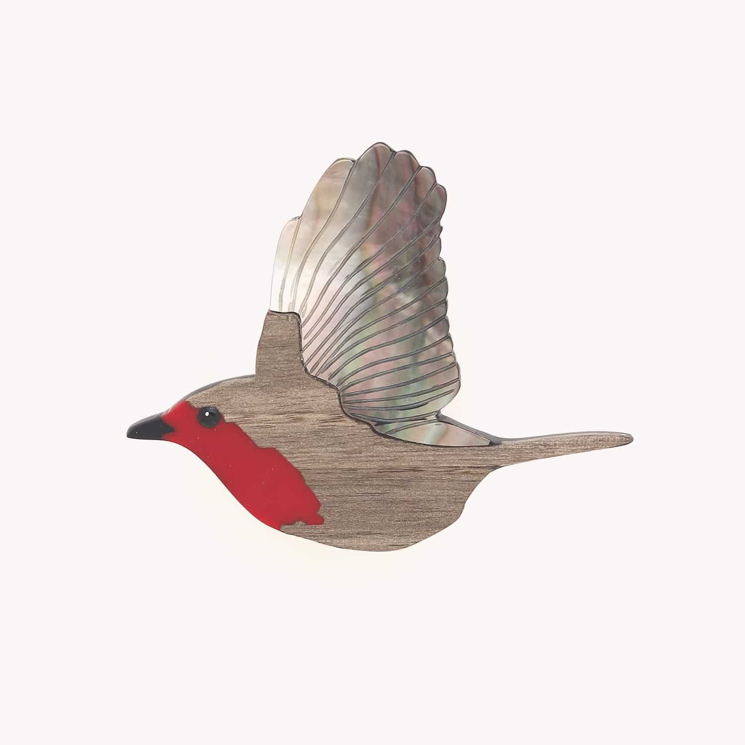 Broche Nature Bijoux Ornitho bois métal 10--23925